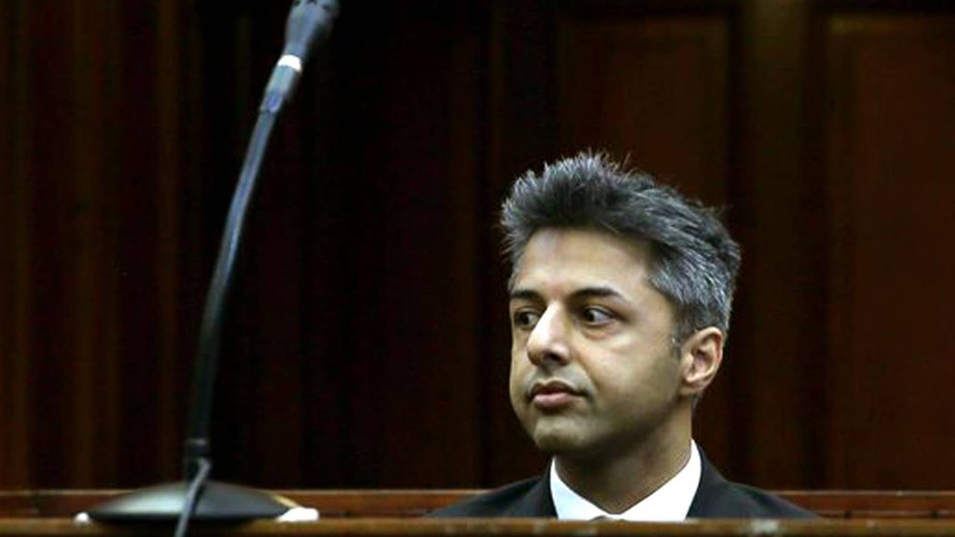 FILE - In this Monday, Oct. 6, 2014 file photo, British businessman Shrien Dewani appears in the high court in Cape Town, South Africa charged with orchestrating the killing of his wife Anni Dewani, while on honeymoon in the country four years ago. Dewan's lawyer, Francois van Zyl, said he plans to file an application on Wednesday, Nov.19, 2014 on the basis that state prosecutors had failed to prove that their client had orchestrated his wife's murder. The prosecution is expected to file their response on Friday. (AP Photo/Nardus Engelbrecht, Pool, File)