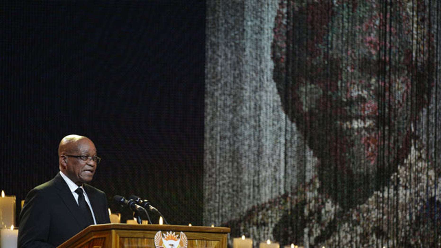 December 15, 2013: South Africa President Jacob Zuma speaks during the funeral service for former South African President Nelson Mandela in Qunu, South Africa. (AP Photo/Odd Andersen, Pool)
