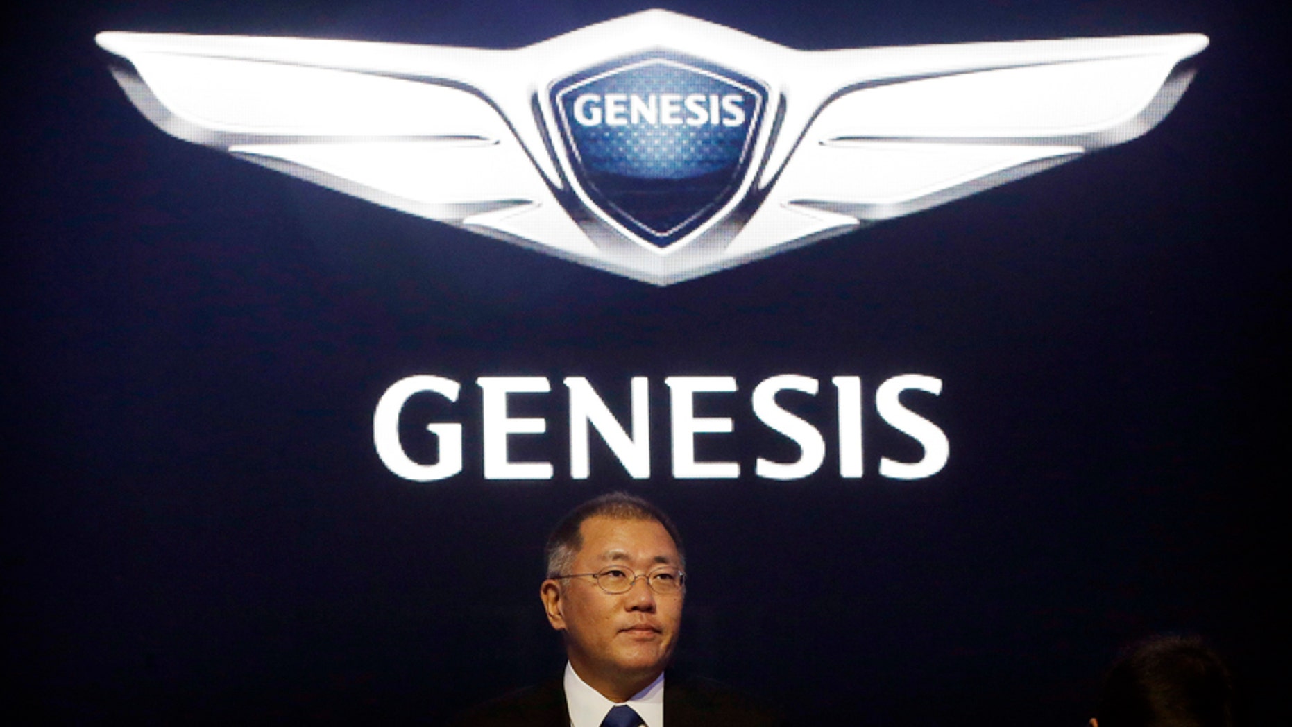 Hyundai Motor Co. Vice Chairman Chung Euisun listens to a question during a press conference in Seoul, South Korea, Wednesday, Nov. 4, 2015. The company said Wednesday it has launched a premium car brand named after its Genesis sedan to boost earnings and its share of the fast-growing global market for luxury vehicles.(AP Photo/Ahn Young-joon)