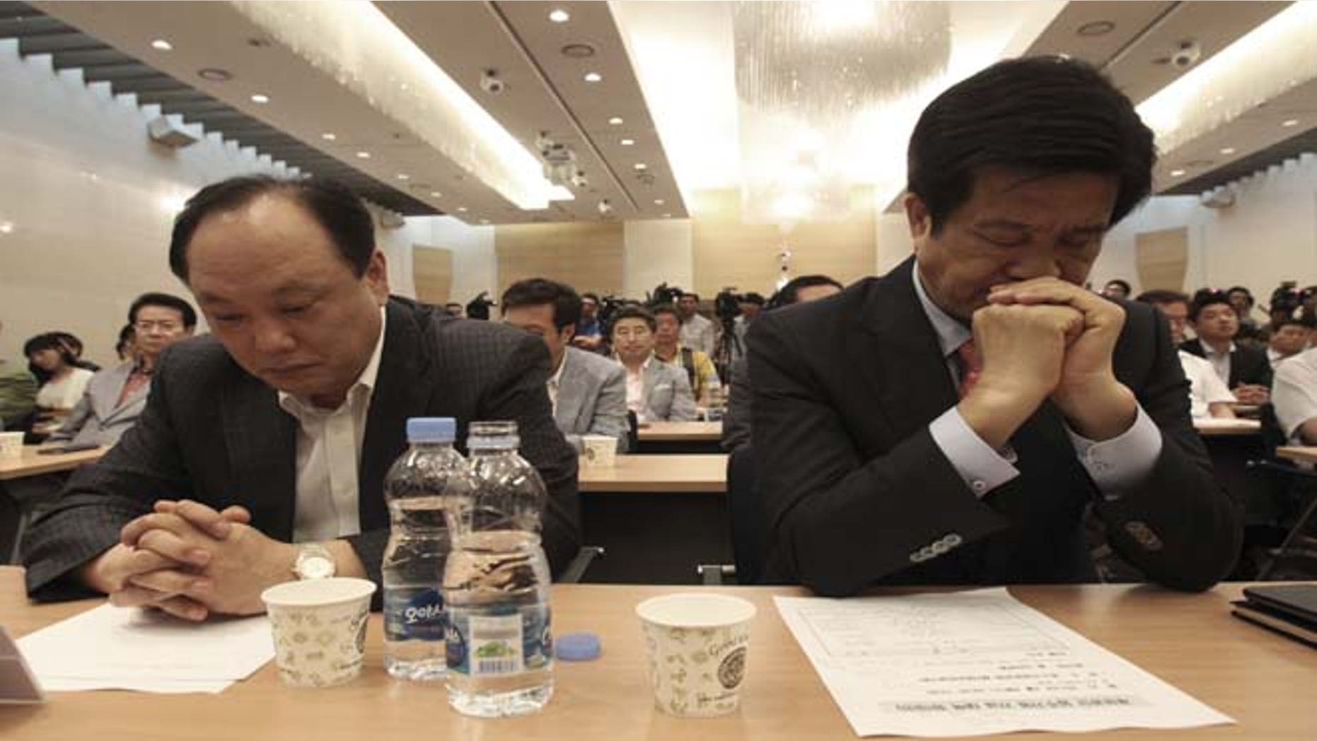 July 3, 2013: South Korean owners who run factories in the suspended inter-Korean Kaesong Industrial Complex, attend an emergency meeting in Seoul, South Korea. The owners demanded the South Korean Unification Ministry to approve a visit to the North Korean border town Kaesong and insisted their government and North Korean authorities resume the operation of the joint industrial complex.