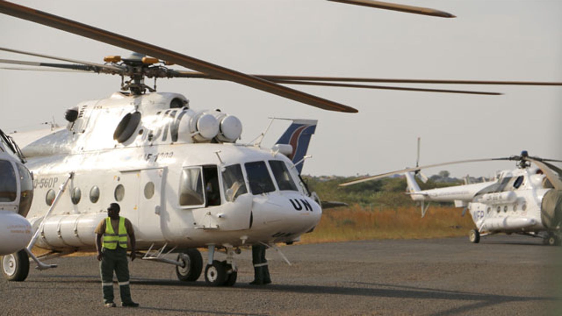 Sunday, December 22, 2013: In this photo released by the United Nations Mission in South Sudan (UNMISS), a U.N. helicopter transporting wounded civilians from Bor, the capital of Jonglei state and said to be the scene of fierce clashes between government troops and rebels, arrives at the airport in Juba, South Sudan. (AP/UNMISS)