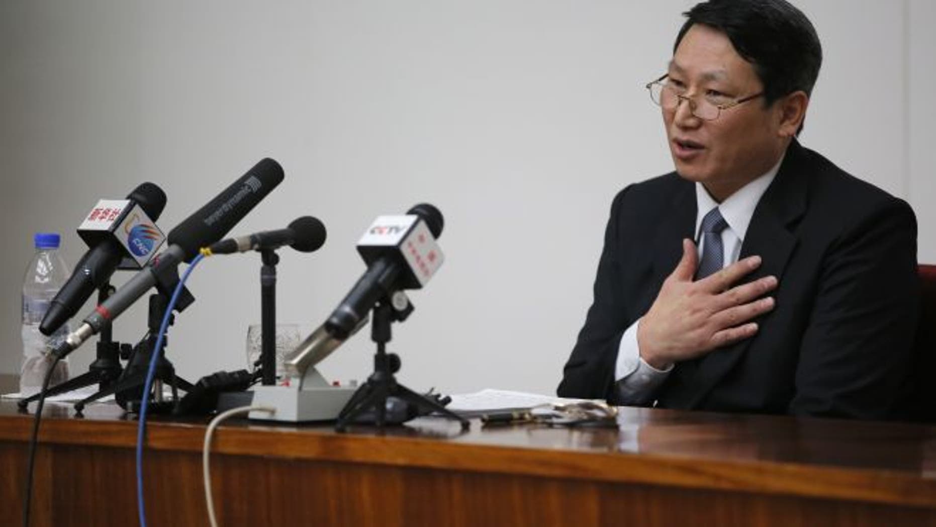 February 27, 2014: Kim Jung Wook, a South Korean Baptist missionary, speaks during a news conference in Pyongyang, North Korea. (AP)
