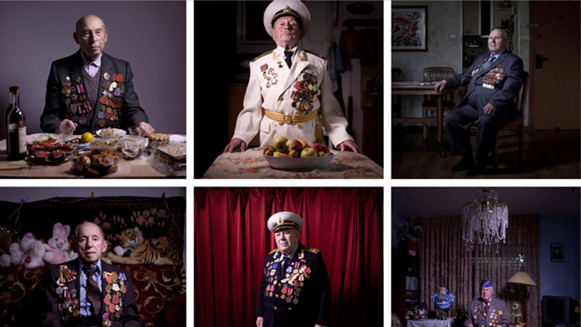 This combination of twelve photos taken on April 10, April 11 , April 12, April 17, April 18, 2013 shows Soviet Jewish World War Two veterans posing for portraits at their homes in Israel. About 500,000 Soviet Jews served in the Red Army during World War Two, and the majority of those still alive today live in Israel. Every year on Victory Day, which falls this Thursday, they parade in uniform throughout Israel to celebrate Nazi Germany's surrender to the Soviet Union.
