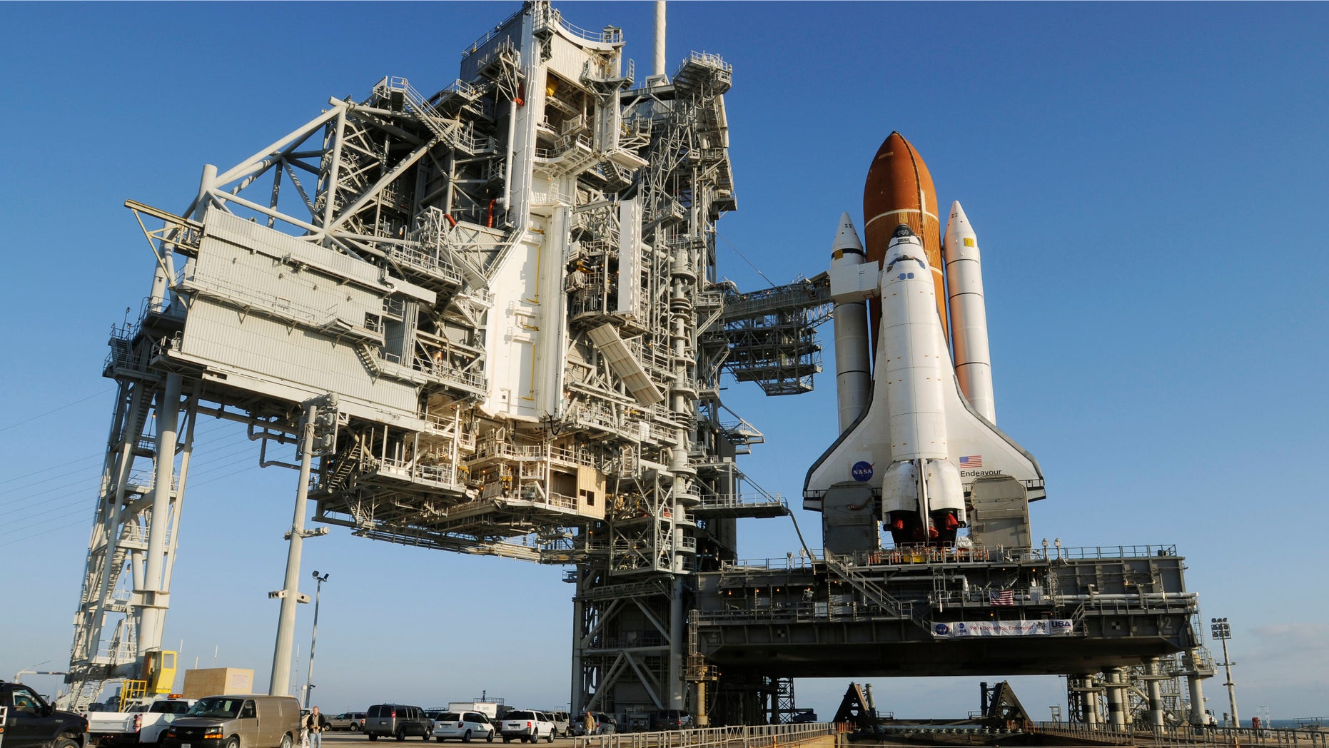 The space shuttle Endeavour sits on launch pad 39A on Friday, March 11, 2011. Endeavor is preparing for Mission STS-134 at the Kennedy Space Center which is scheduled for April 19, 2011. (AP Photo/Florida Today, Michael R. Brown) MAGS OUT