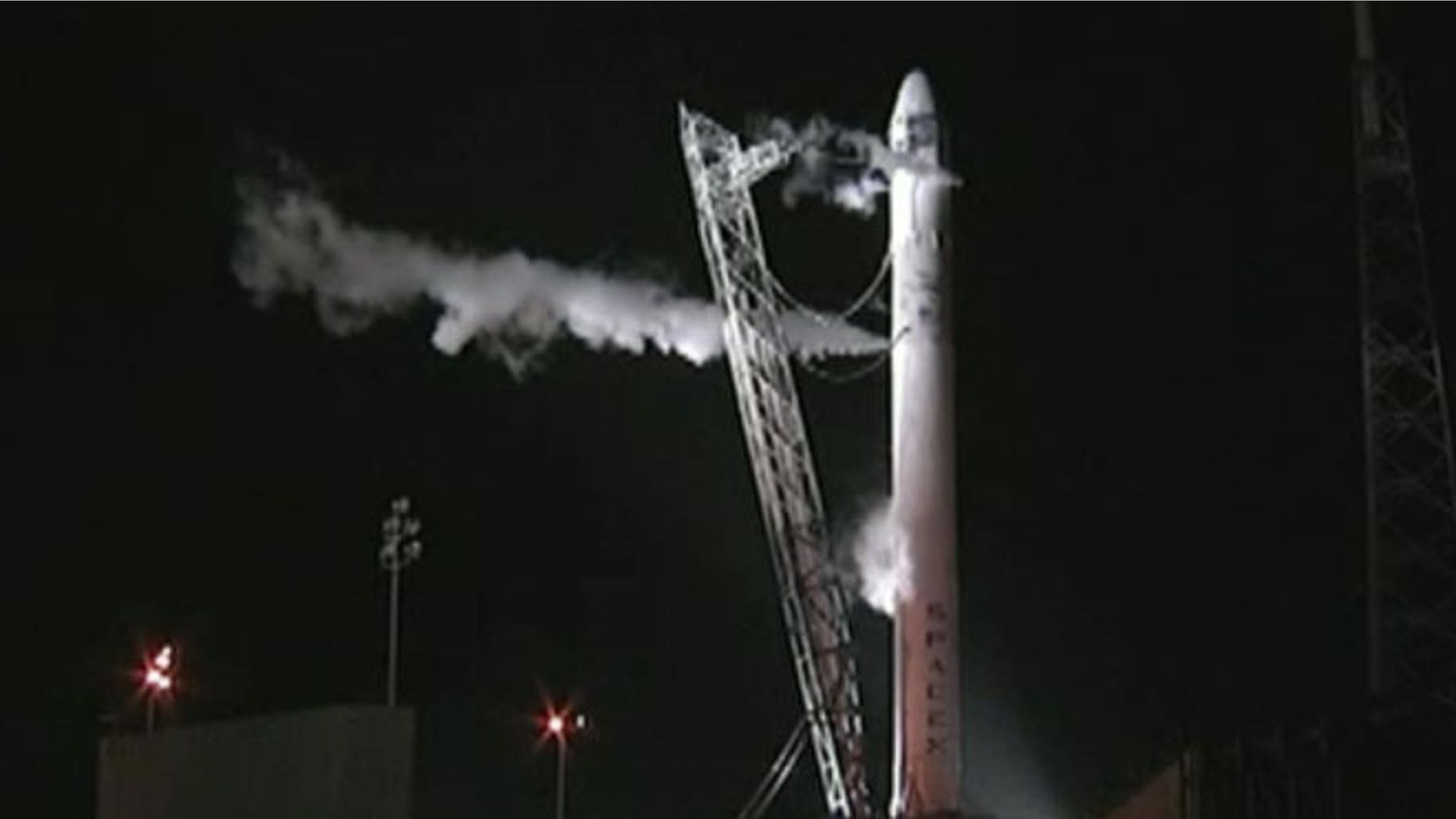 May 19, 2012: This framegrab from NASA-TV shows the Falcon 9 SpaceX rocket being fueled on the launch pad at complex 40 at the Cape Canaveral Air Force Station in Cape Canaveral, Fla.