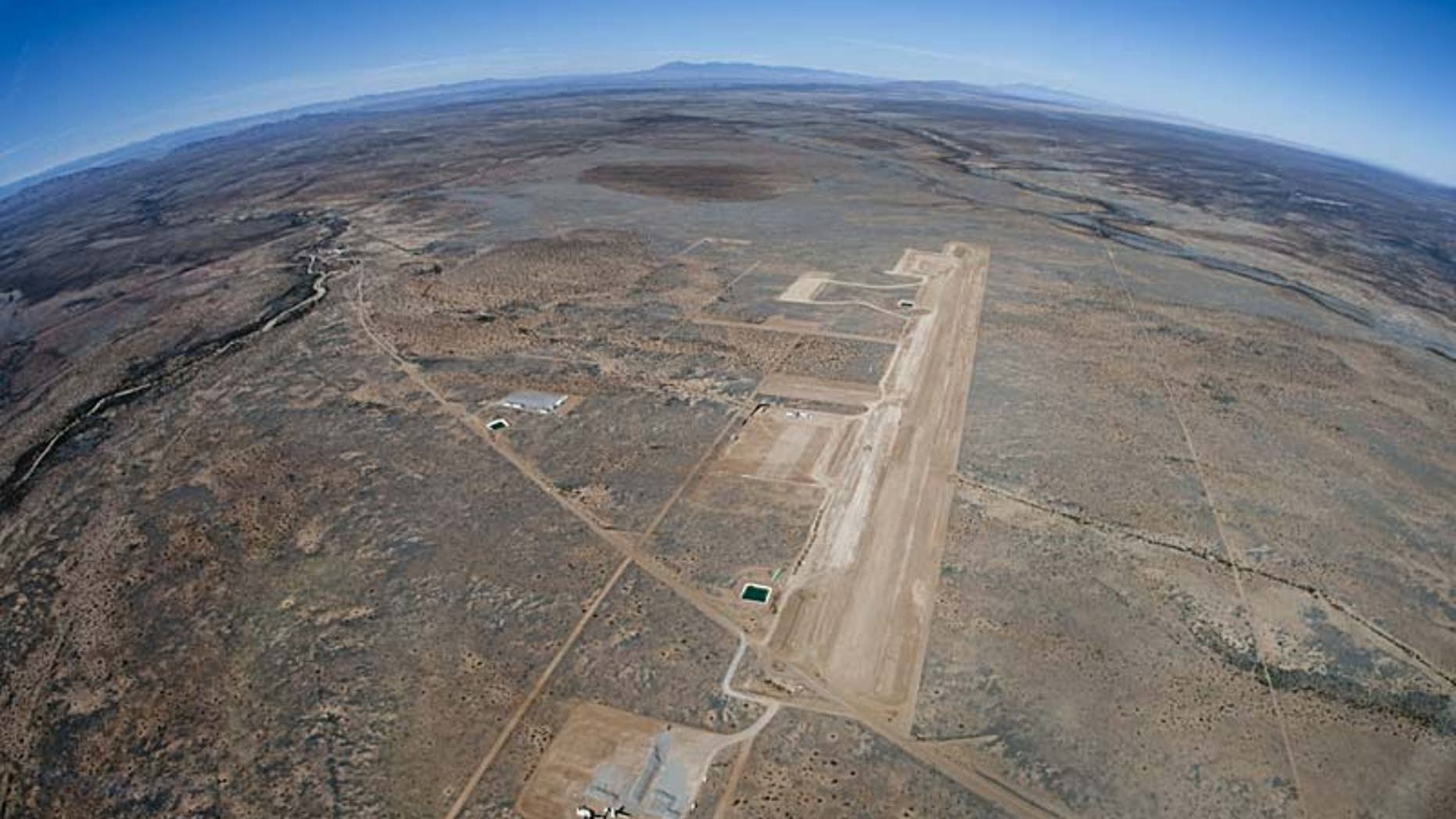 A flyover of New Mexico's Spaceport America with runway construction underway.