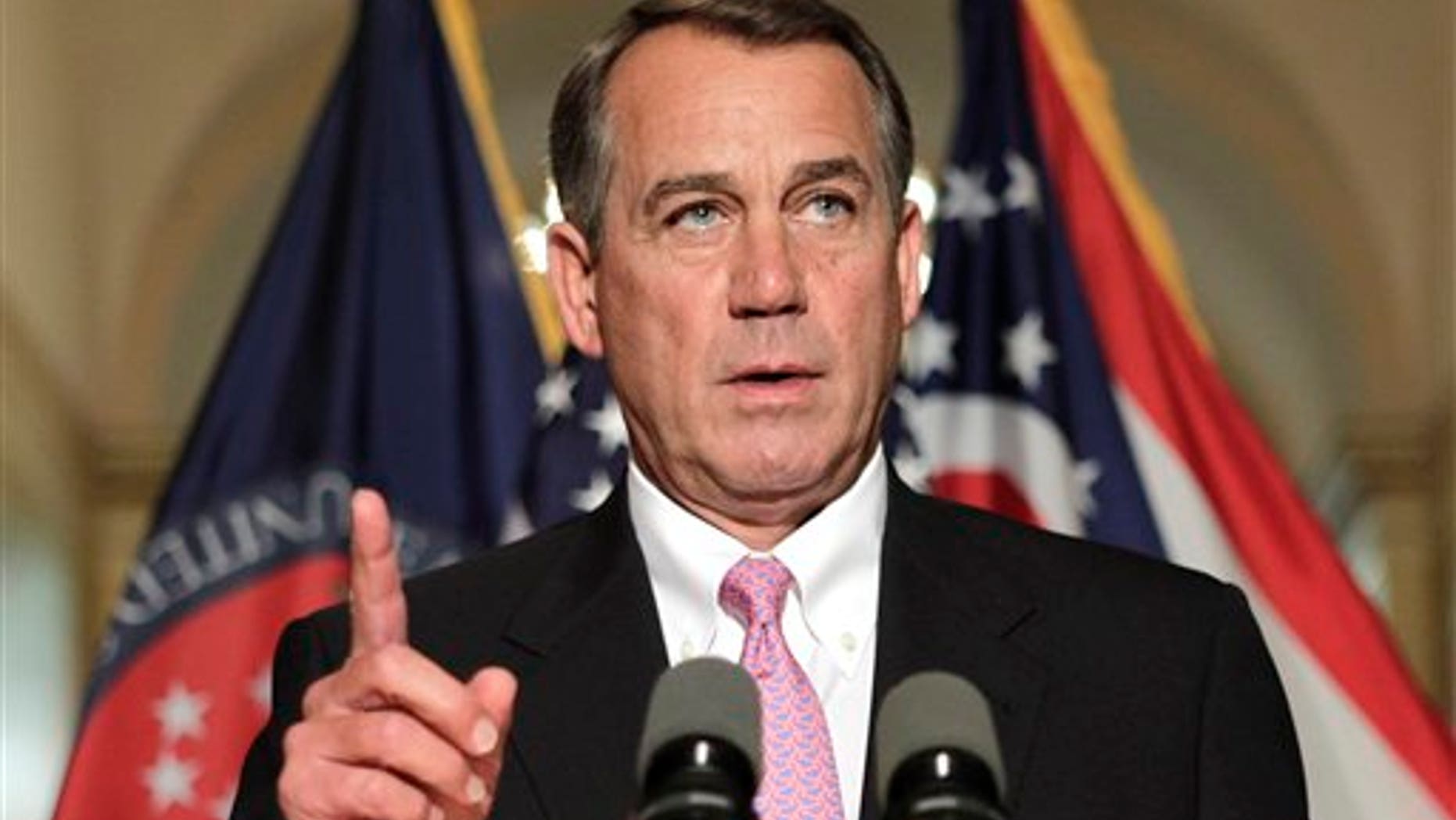 April 8: House Speaker John Boehner of Ohio gestures while speaking on Capitol Hill in Washington to respond to criticism by Senate Majority Leader Harry Reid of Nev. on the then-deadlocked budget negotiations.