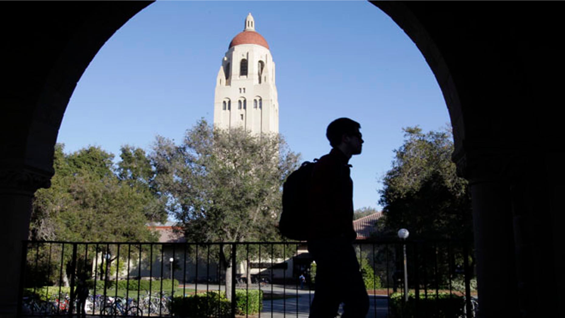 FILE: Stanford University student walks in front of Hoover Tower in Palo Alto, Calif.