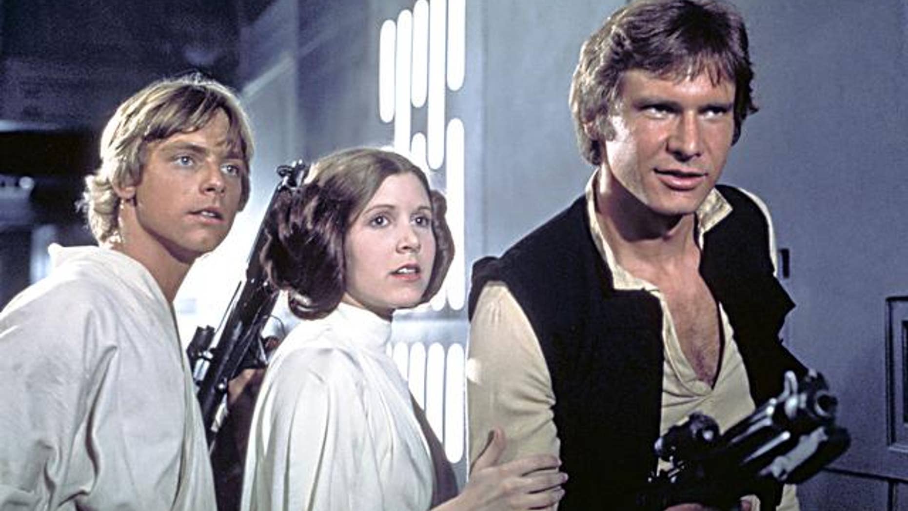 'Star Wars' actors Mark Hamill, Carrie Fisher and Harrison Ford. (AP)