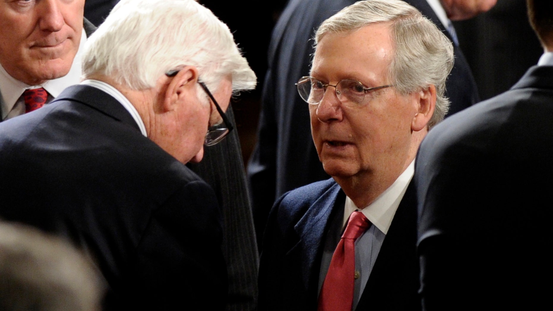 Senate Minority Leader Mitch McConnell of Ky. arrives for President Barack Obama's State of the Union address on Capitol Hill in Washington, Tuesday Jan. 28, 2014. (AP Photo/Susan Walsh)