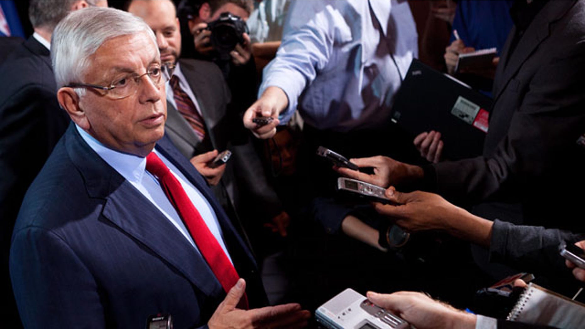 National Basketball Association commissioner David Stern speaks to the news media after a marathon meeting with the Players Association, Thursday, Nov. 10, 2011, in New York. The league presented the players' association with a new offer Thursday after nearly 11 hours of bargaining, hoping it would be enough to end the lockout. However, union president Derek Fisher said it doesn't address all the necessary system issues that are important to the players. (AP Photo/John Minchillo)