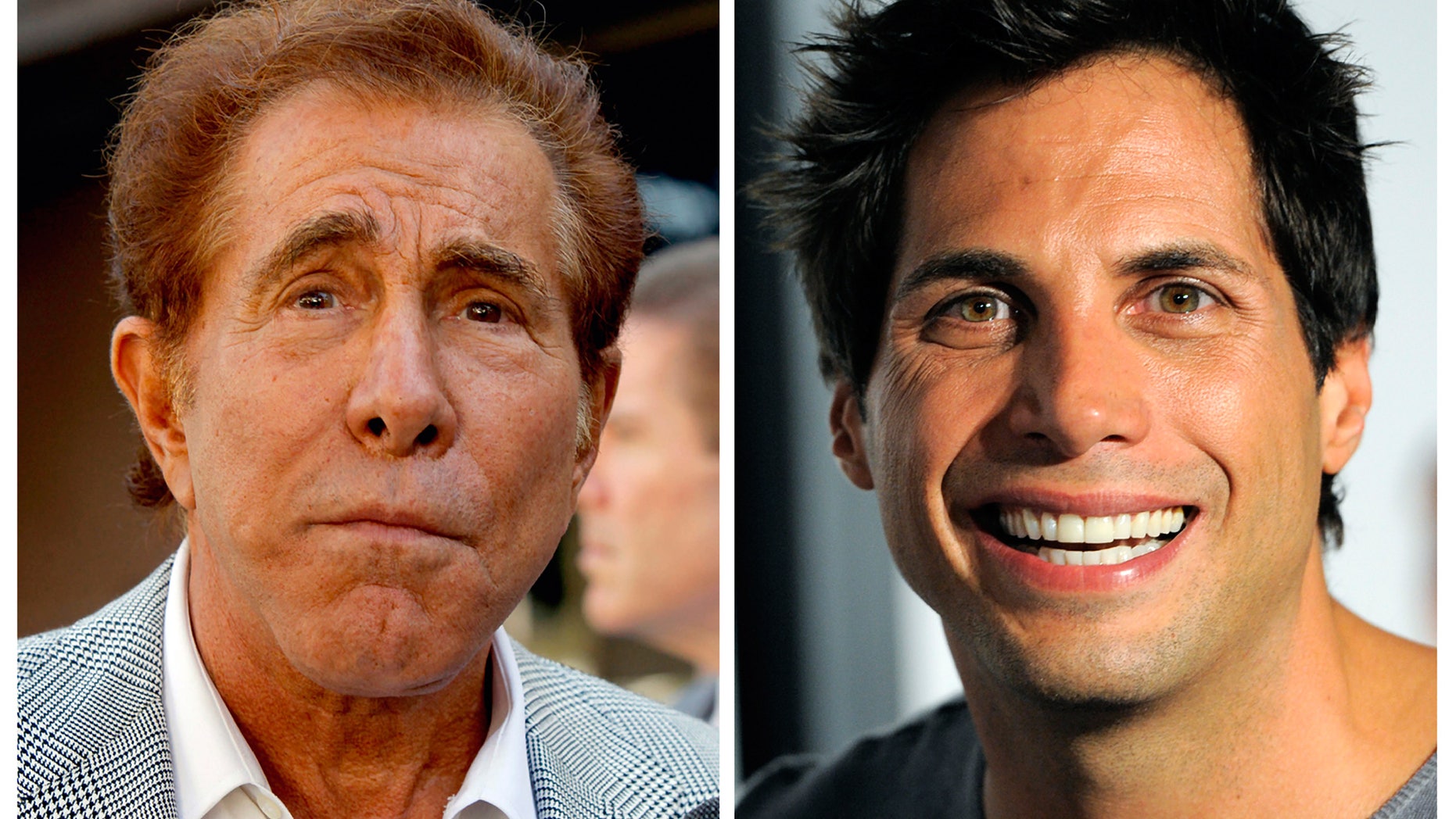 Sept. 10, 2012: This photo combination of file photos shows casino mogul Steve Wynn, left, in Los Angeles, and "Girls Gone Wild" founder Joe Francis, in Los Angeles.