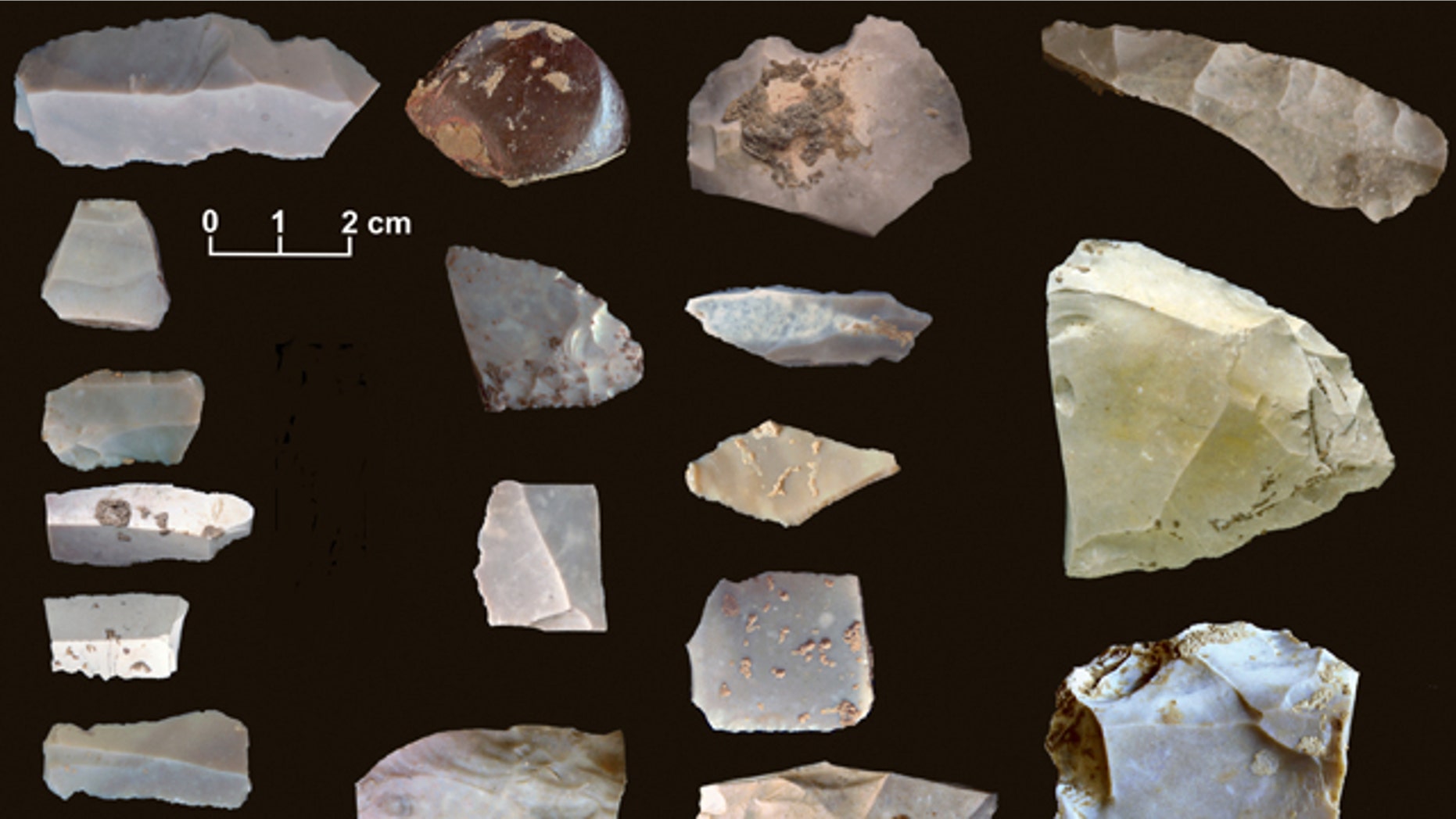 Some of the artifacts recovered from the 15,500-year-old soil beneath another archaeological site in Texas.