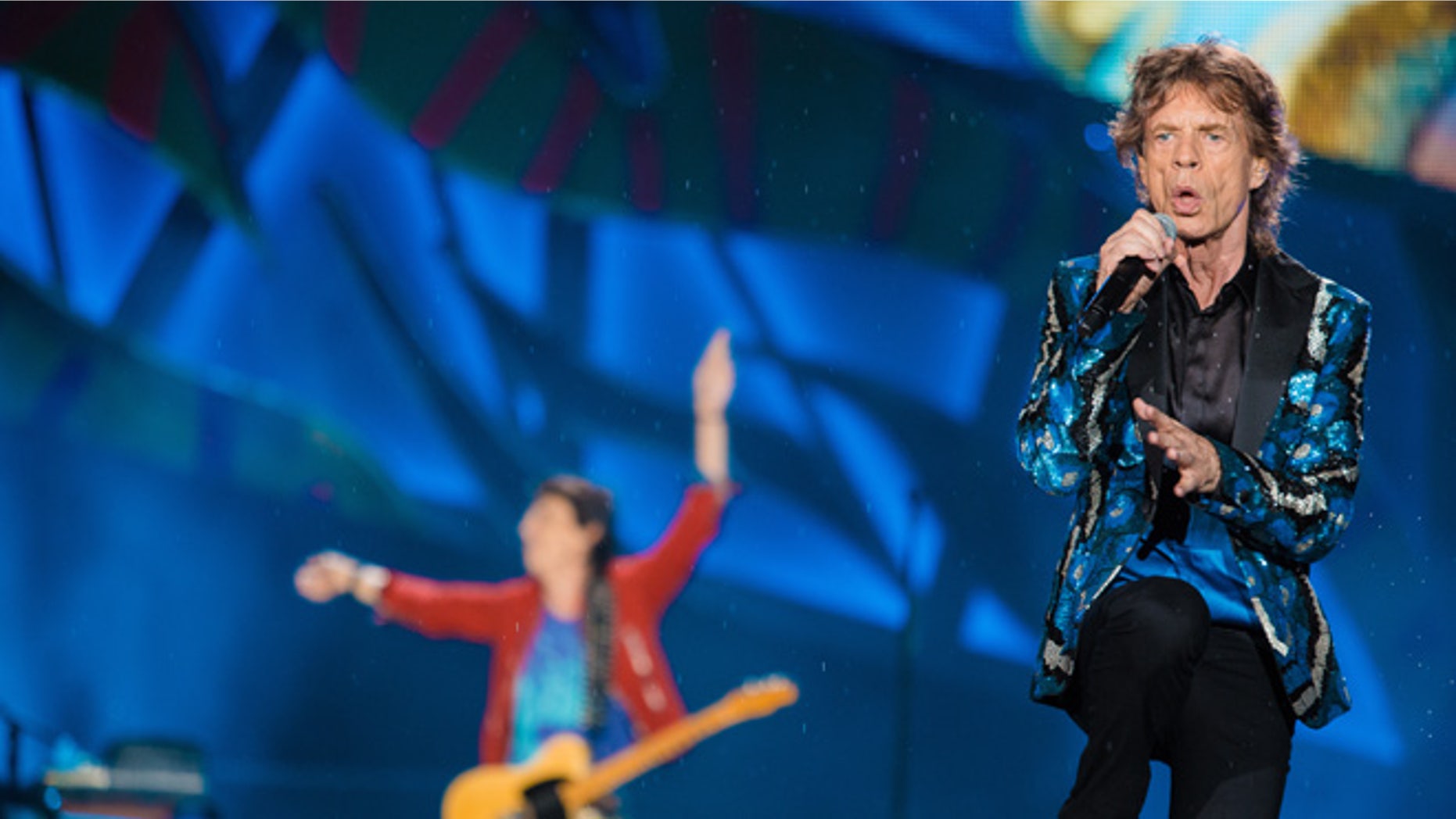 Rolling Stones' Mick Jagger at Morumbi Stadium on February 24, 2016 in Sao Paulo.