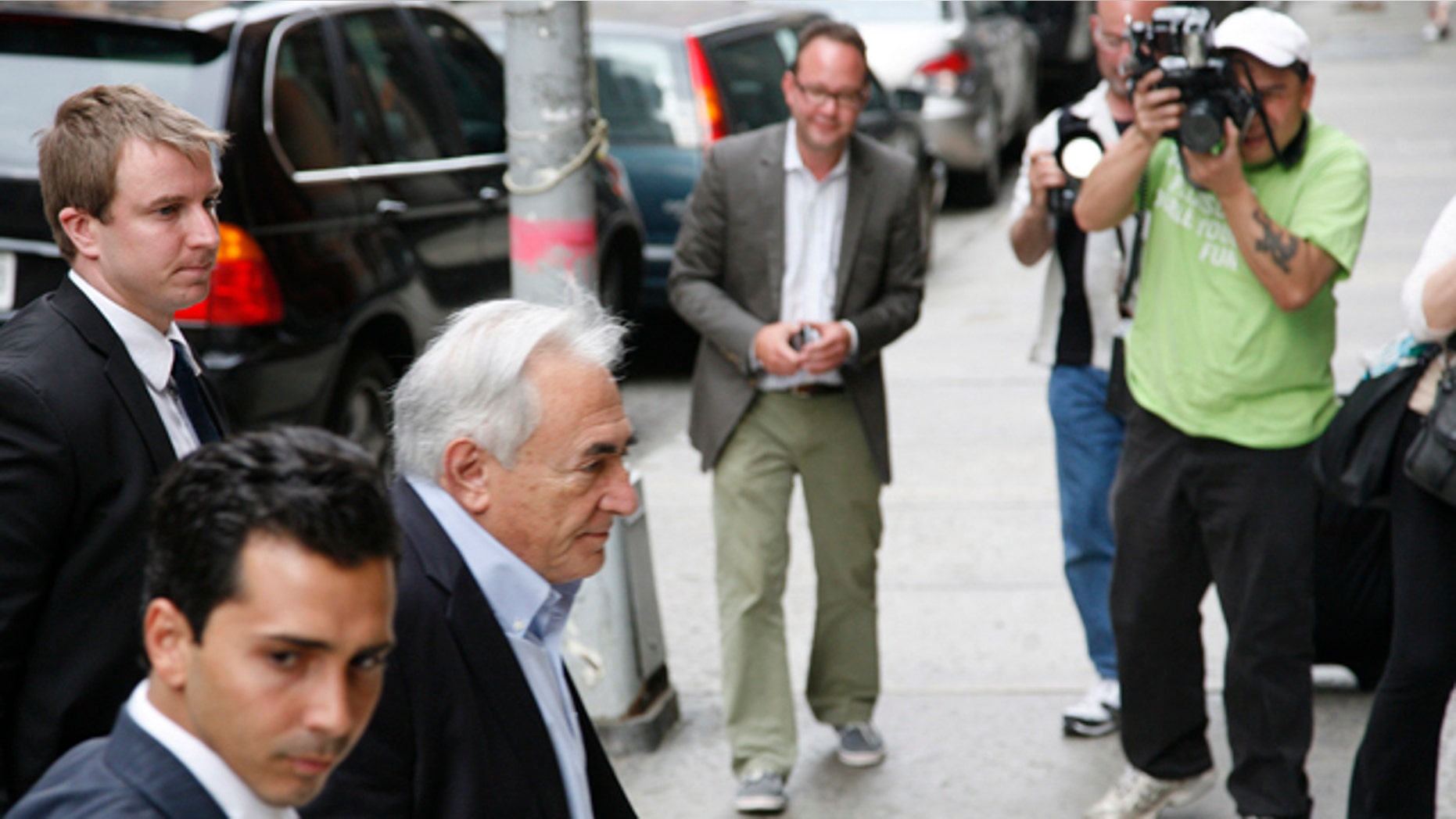 July 2: Doninique Strauss-Kahn returns to his house in the Tribeca section of downtown Manhattan.