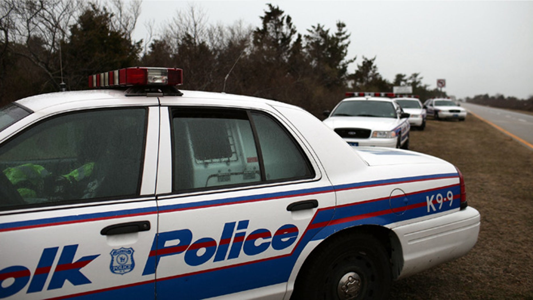 BABYLON, NY - APRIL 05: Police cars involved in the search effort sit on the side of the road along a stretch of beach highway where police recently found human remains on April 5, 2011 in Babylon, New York. Working on the theory of a single serial killer may be working in the New York area, the police found three additional sets of human remains Monday, bringing the total number of bodies found in the area to eight. It is believed that most of the remains are female and that some of the women were working as prostitutes. Currently the police have no suspects in the crimes. (Photo by Spencer Platt/Getty Images)