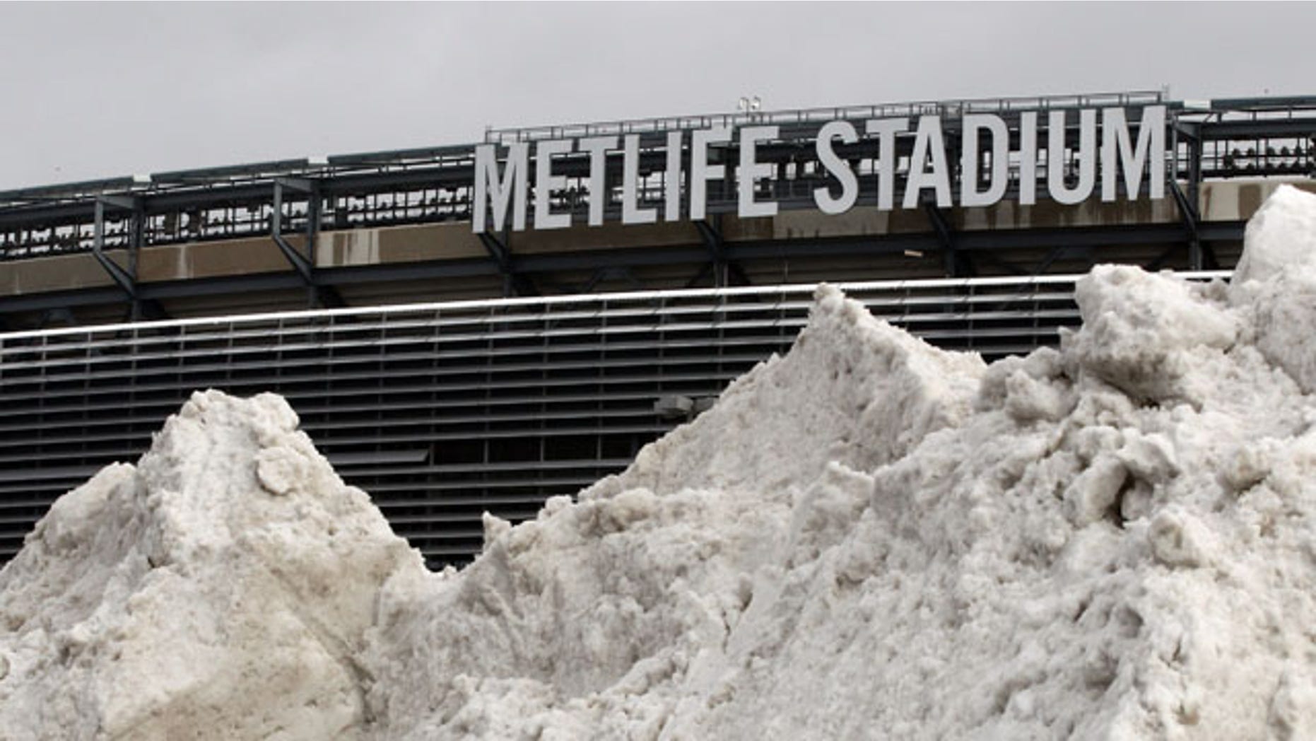 December 15, 2013: A mound of snow is shown outside of MetLife Stadium before an NFL football game between the Seattle Seahawks and the New York Giants, in East Rutherford, N.J. (AP Photo)