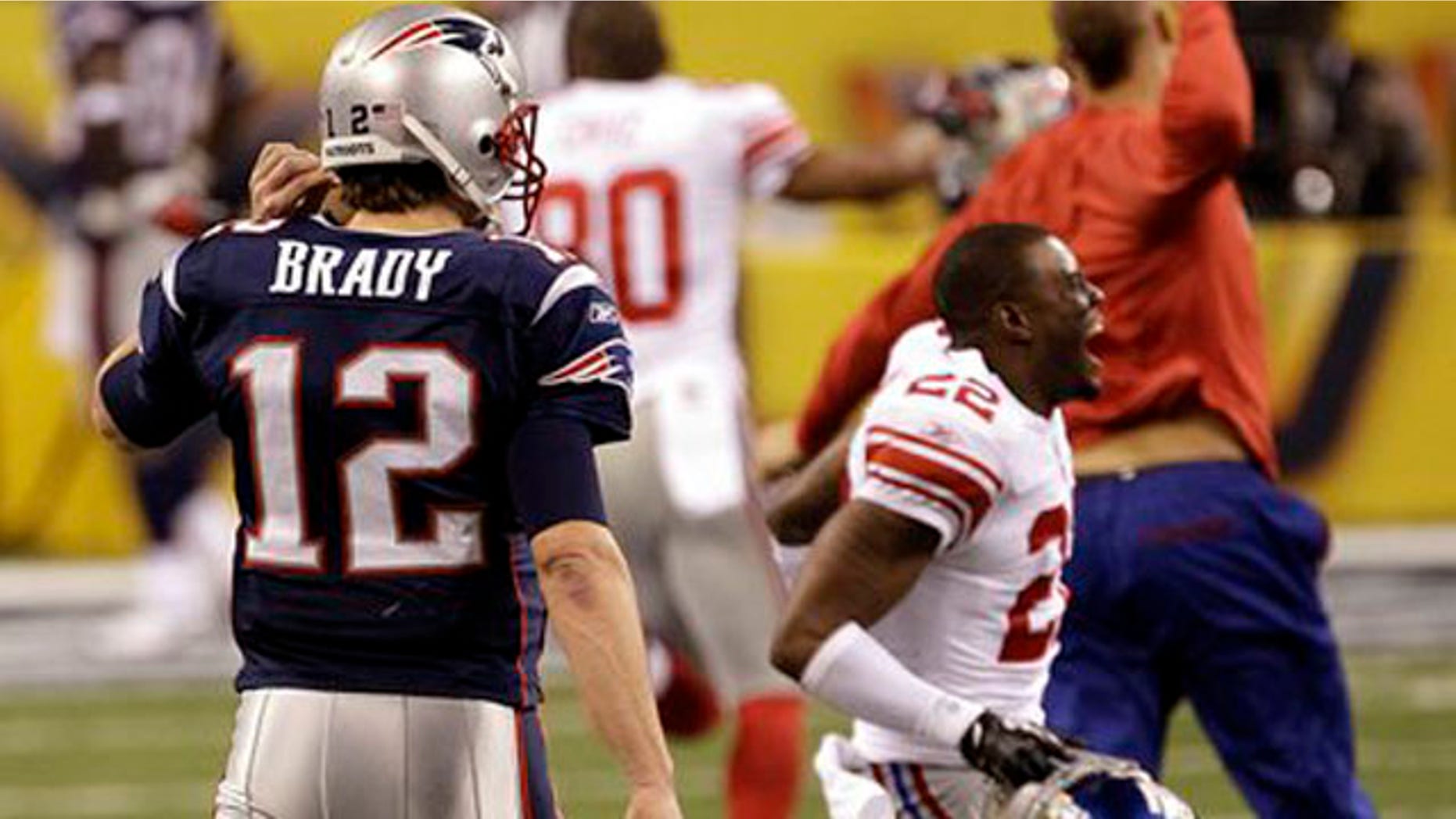 Then-New York Giants defensive back Derrick Martin (22) celebrates after Super Bowl 2012.