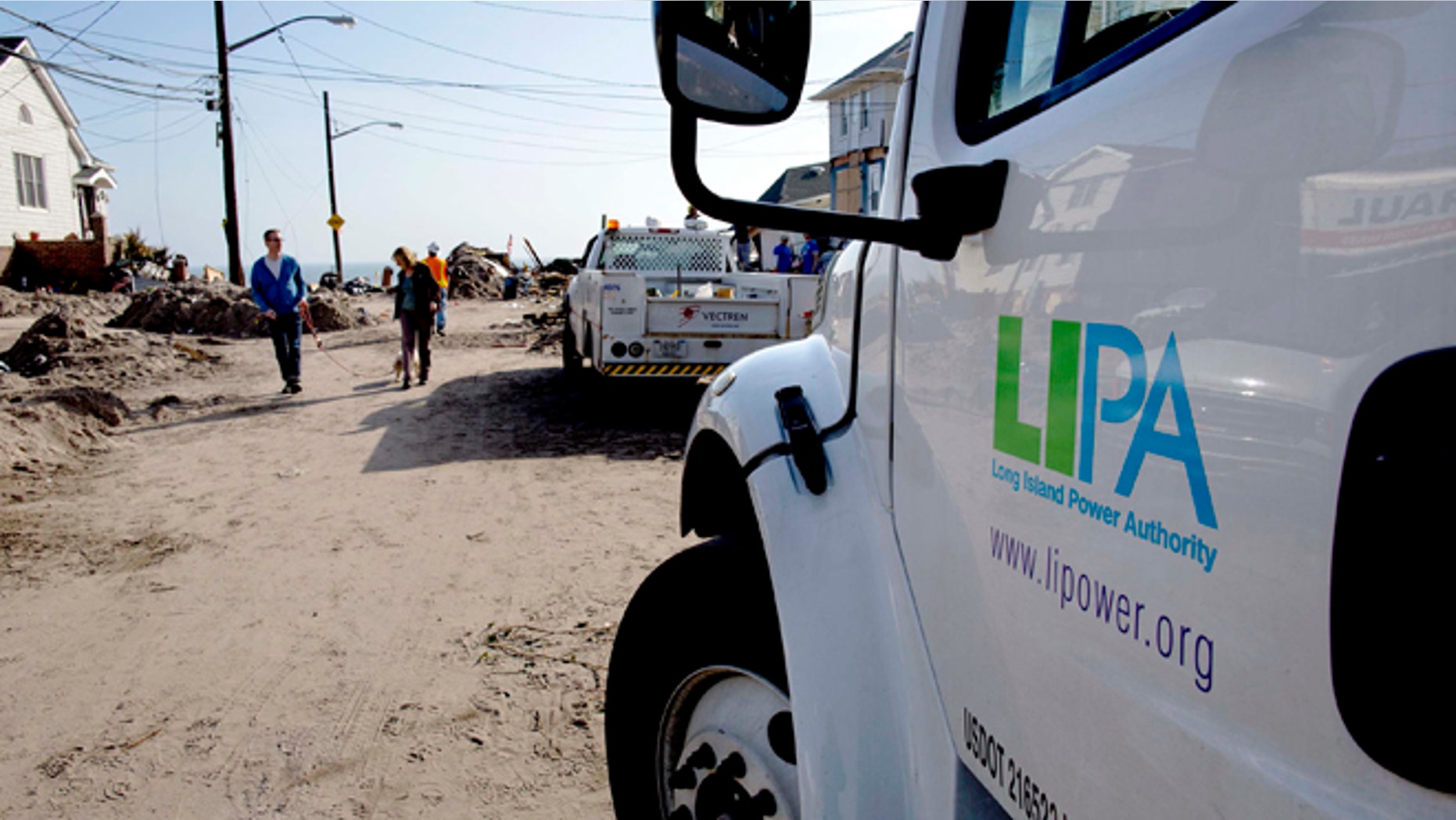 Nov. 12: A Long Island Power Authority (LIPA) truck is seen in the Belle Harbor neighborhood in Queens, New York.
