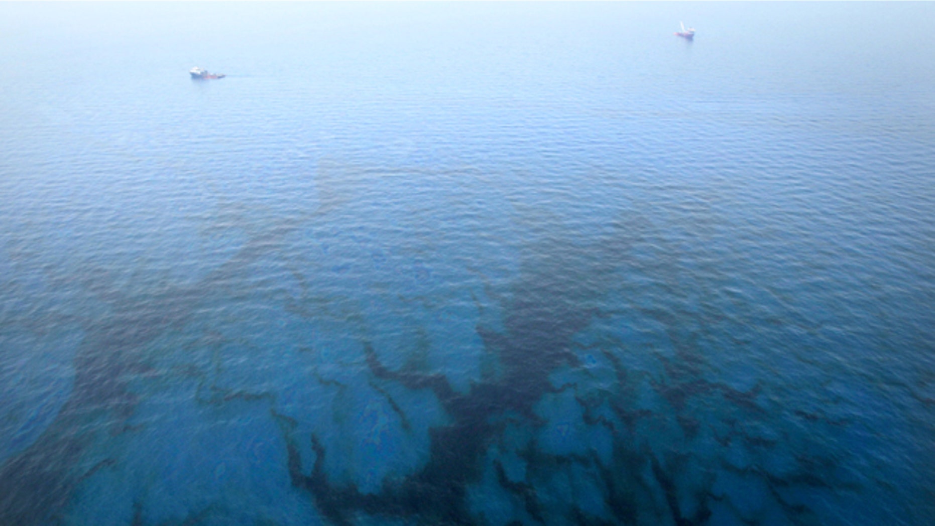 Oil floats in the water near the source of the Deepwater Horizon oil spill in the Gulf of Mexico.