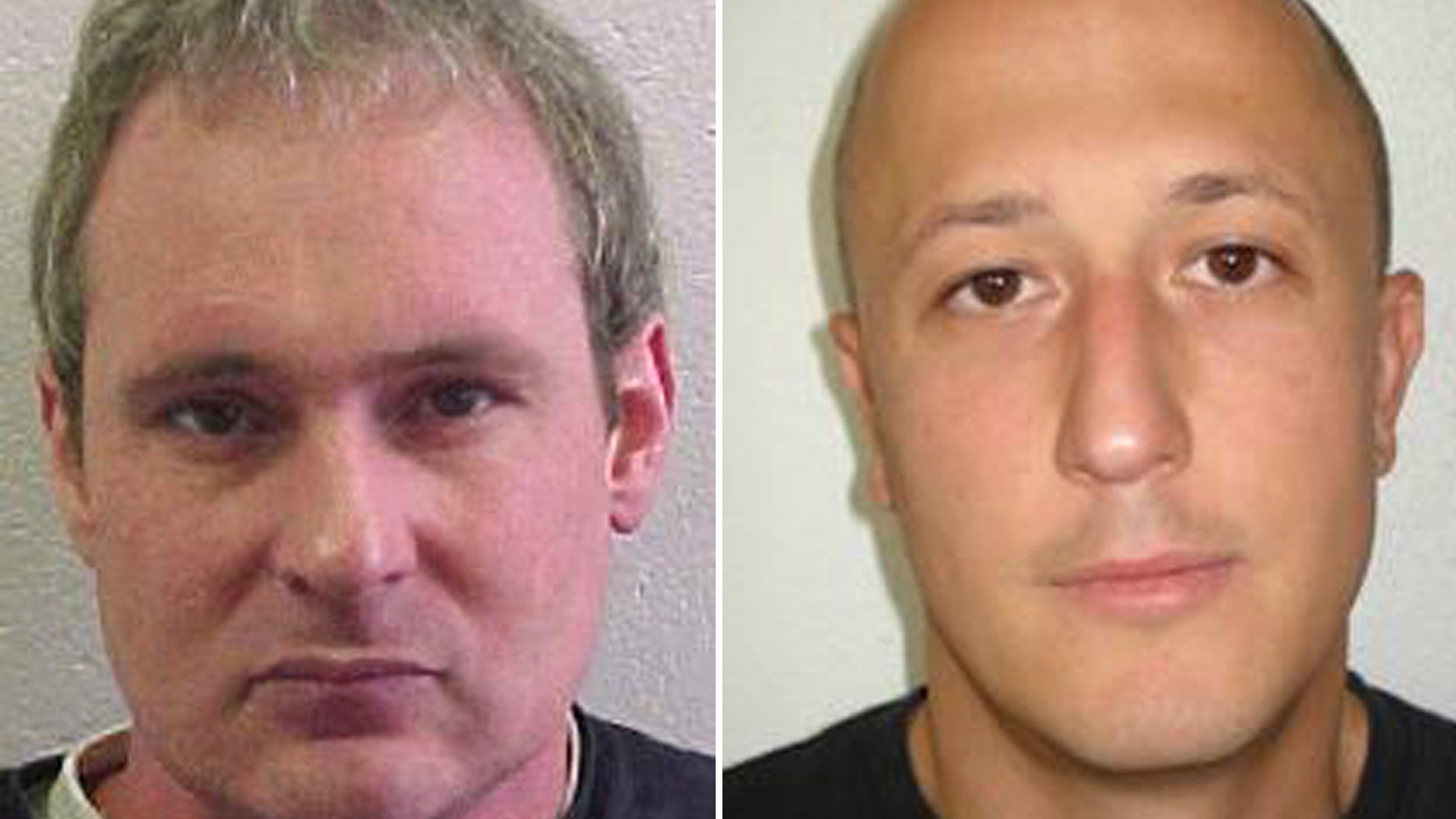 July 25, 2013: The combo of undated wanted photos issued by the police in Vaud, western Switzerland, shows fugitives Adrian Albrecht, left, and Milan Poparovic who escaped from a Swiss prison on after accomplices rammed a gate and fired at guards, police said Friday.