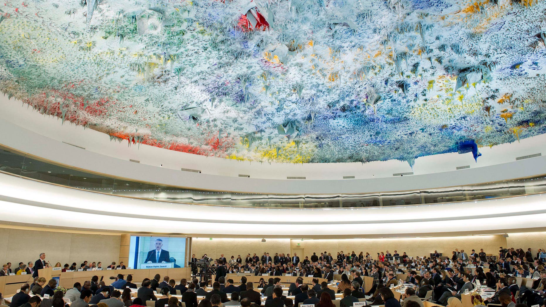 FILE -- The Human Rights Council, at the European headquarters of the United Nations in Geneva, Switzerland.