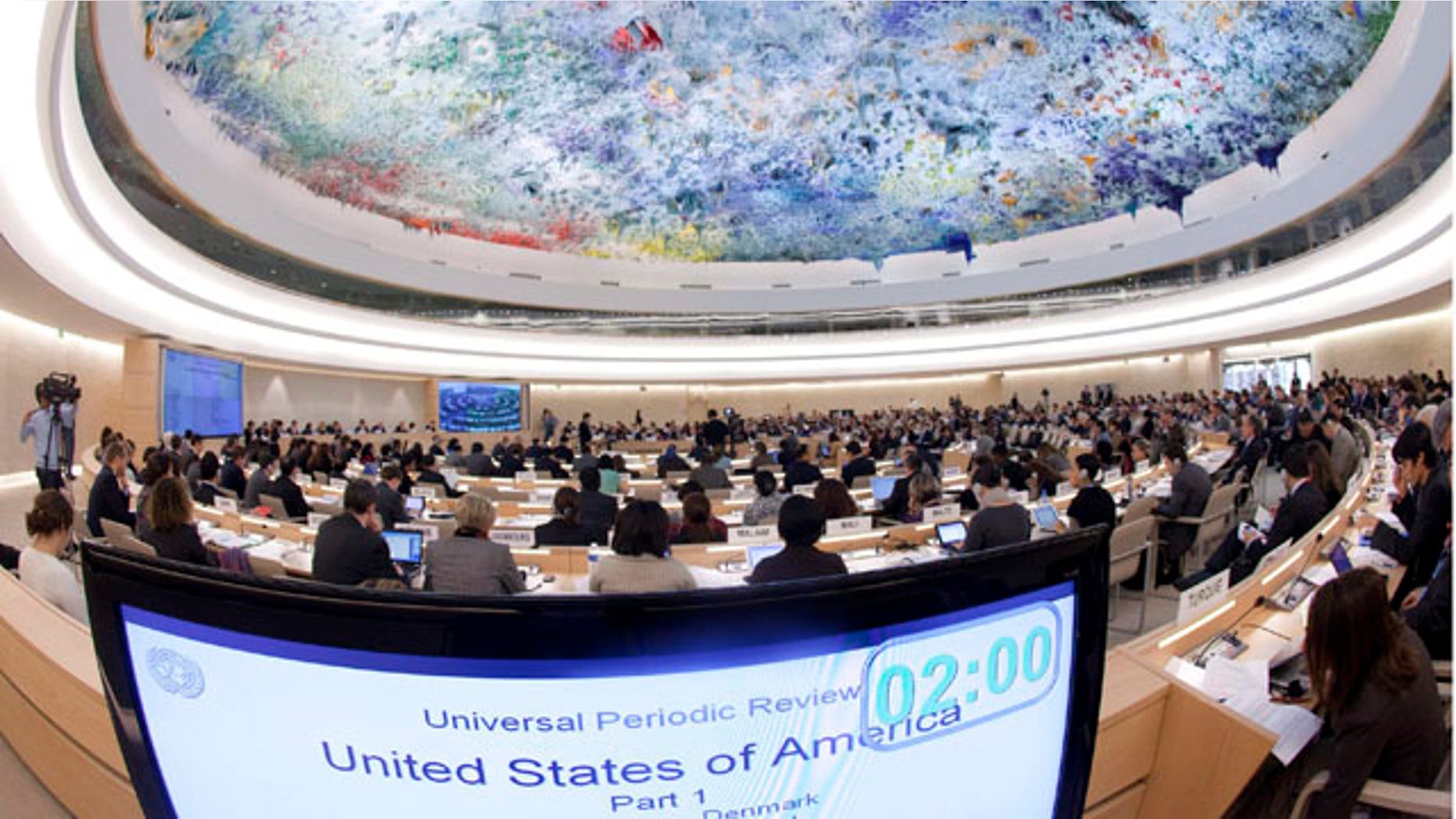 Nov. 5: General view of the assembly hall during the Universal Periodic Review (UPR) on the United States of America of the Human Rights Council at the European headquarters of the United Nations in Geneva, Switzerland.