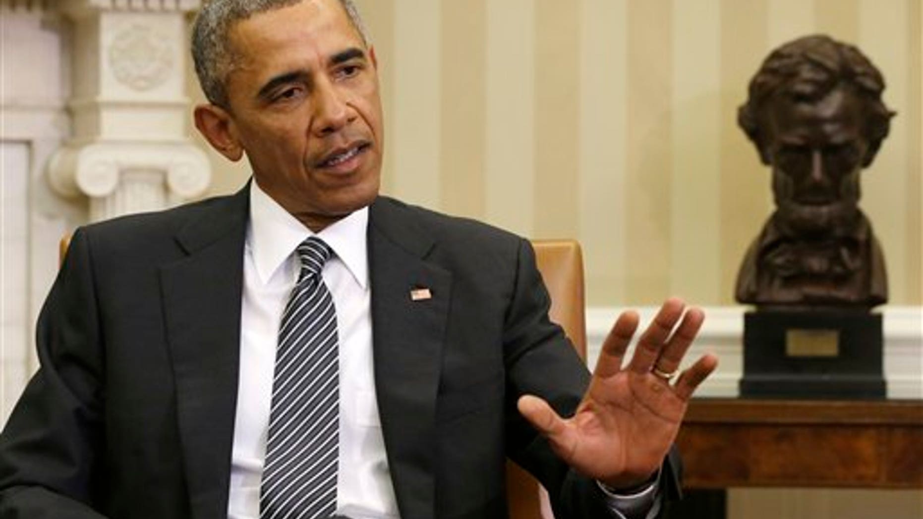 President Barack Obama meets with Secretary of Defense Ash Carter in the Oval Office of the White House, Tuesday, Feb. 17, 2015, in Washington. (AP Photo/Jacquelyn Martin)