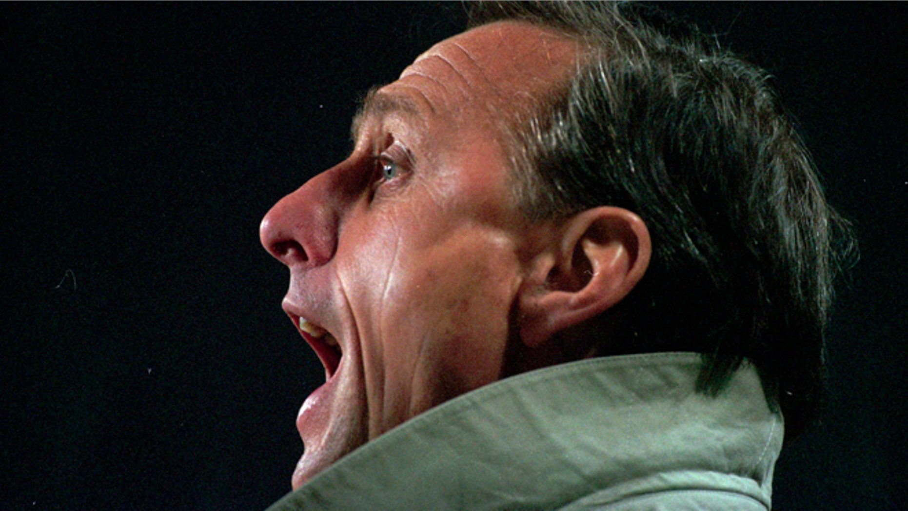 FILE - In this March 1996 file photo soccer coach Johan Cruyff shouts during a soccer match in Eindhoven, Netherlands. Dutch soccer great Johan Cruyff has died in Barcelona on Thursday, March 24, 2016 at the age of 68. (AP Photo/Peter Dejong, File)