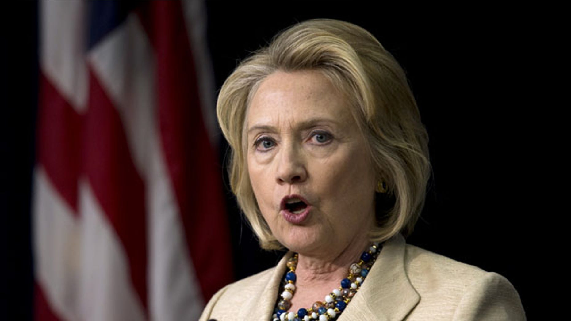 FILE - In this Sept. 9, 2013, file photo, former Secretary of State Hillary Clinton speaks about Syria in the South Court Auditorium on the White House Complex in Washington. (AP Photo)