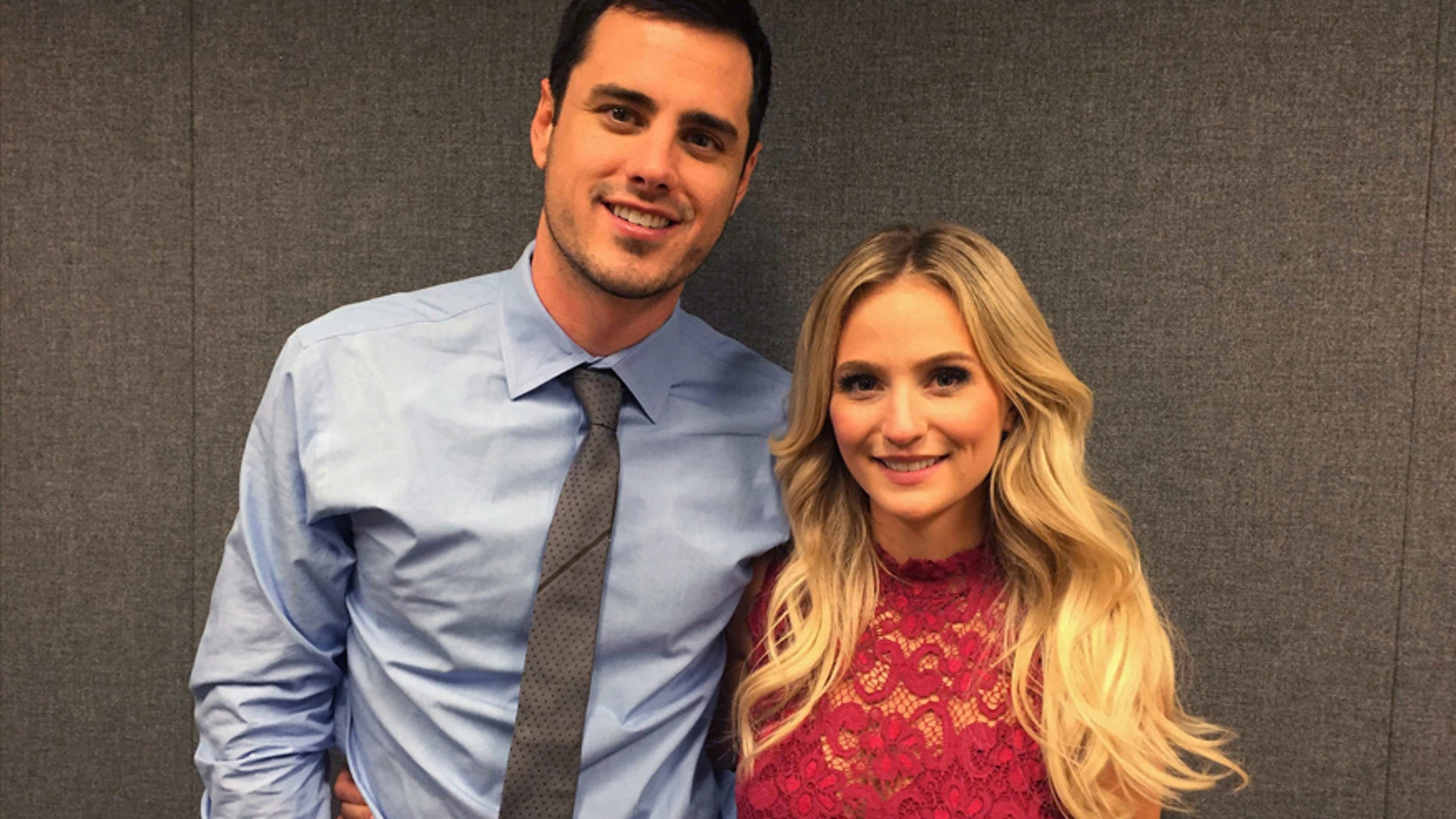 Ben Higgins and Lauren Bushnell pose for a photo, Tuesday, March 15, 2016, in New York. Higgins proposed marriage to Bushnell in the season finale of ABC's "The Bachelor." The show just wrapped its 20th season.