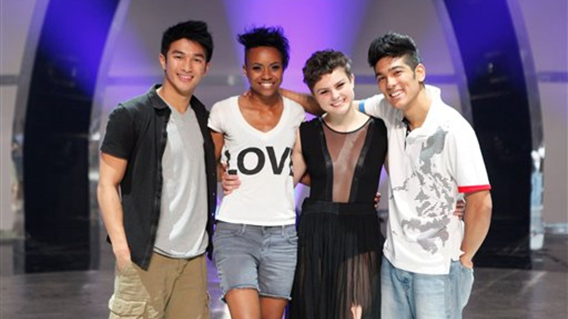 August 4: In this image released by Fox, contestants from left, Marko Germar, Sasha Mallory, Melanie Moore and Tadd Gadduang, from the dance competition series "So You Think You Can dance," are shown in Los Angeles.