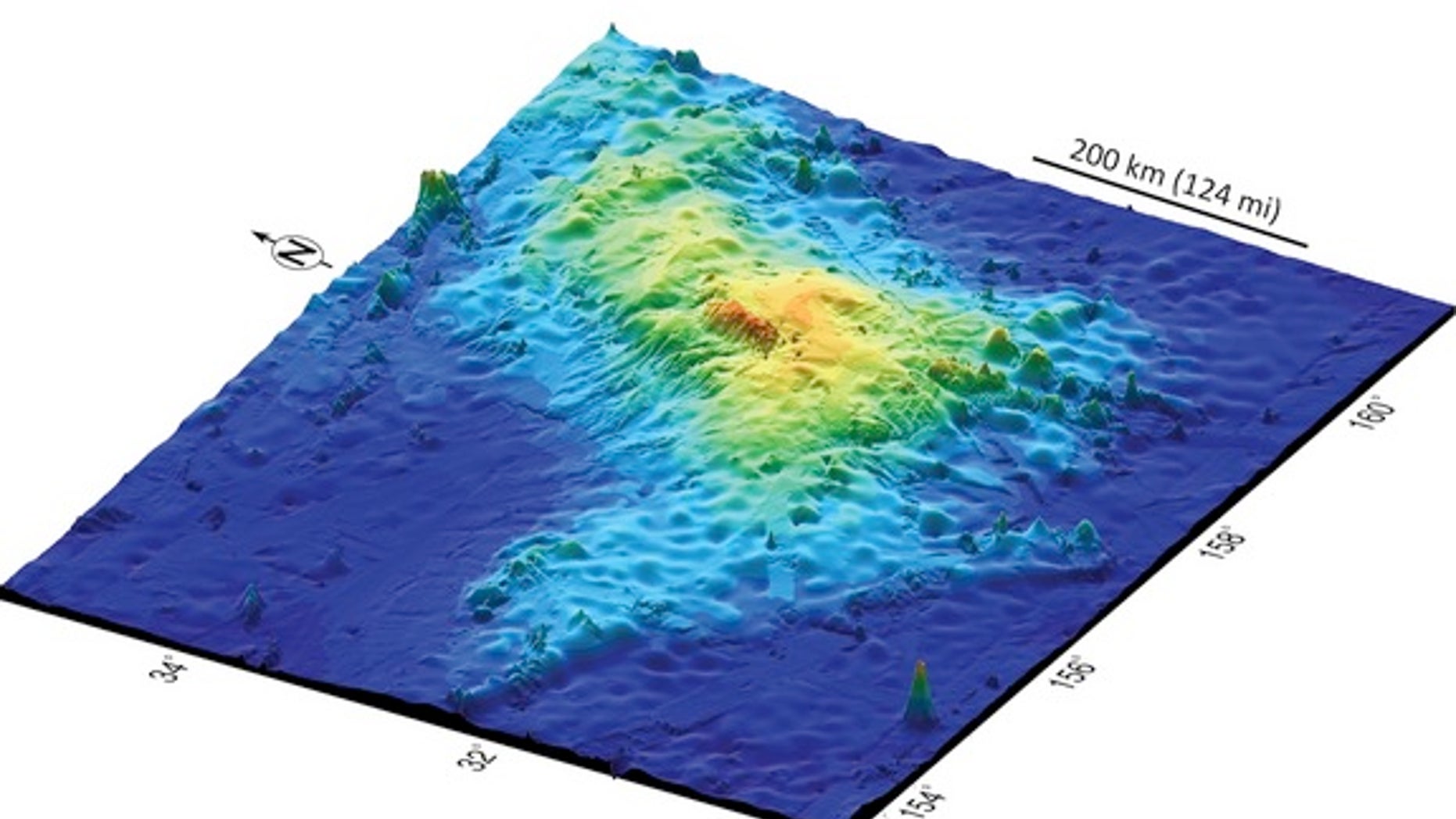 A 3D map of Tamu Massif, the world's biggest volcano.