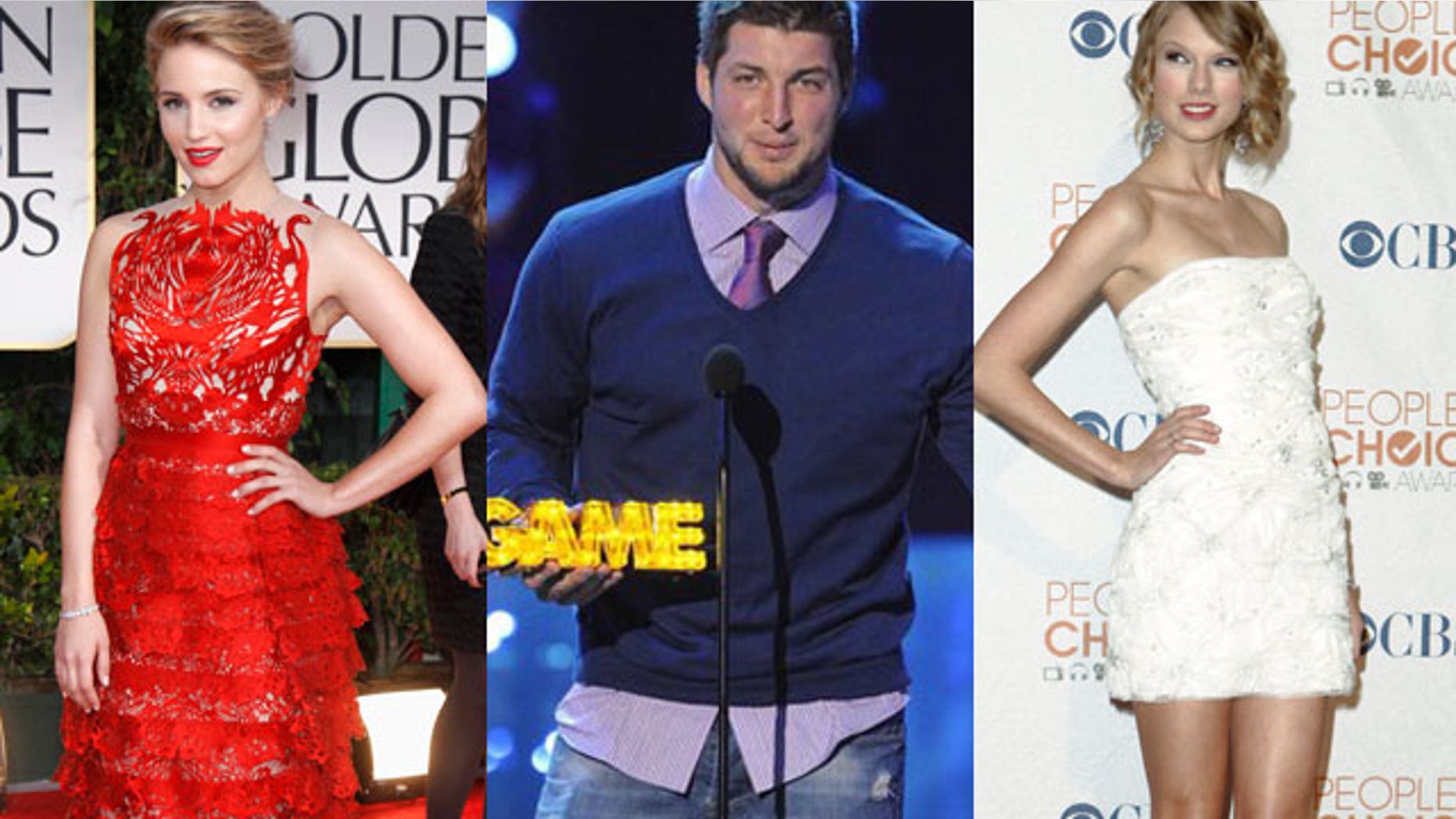 Is Tim Tebow caught between two gals, Dianna Agron (left) and Taylor Swift?