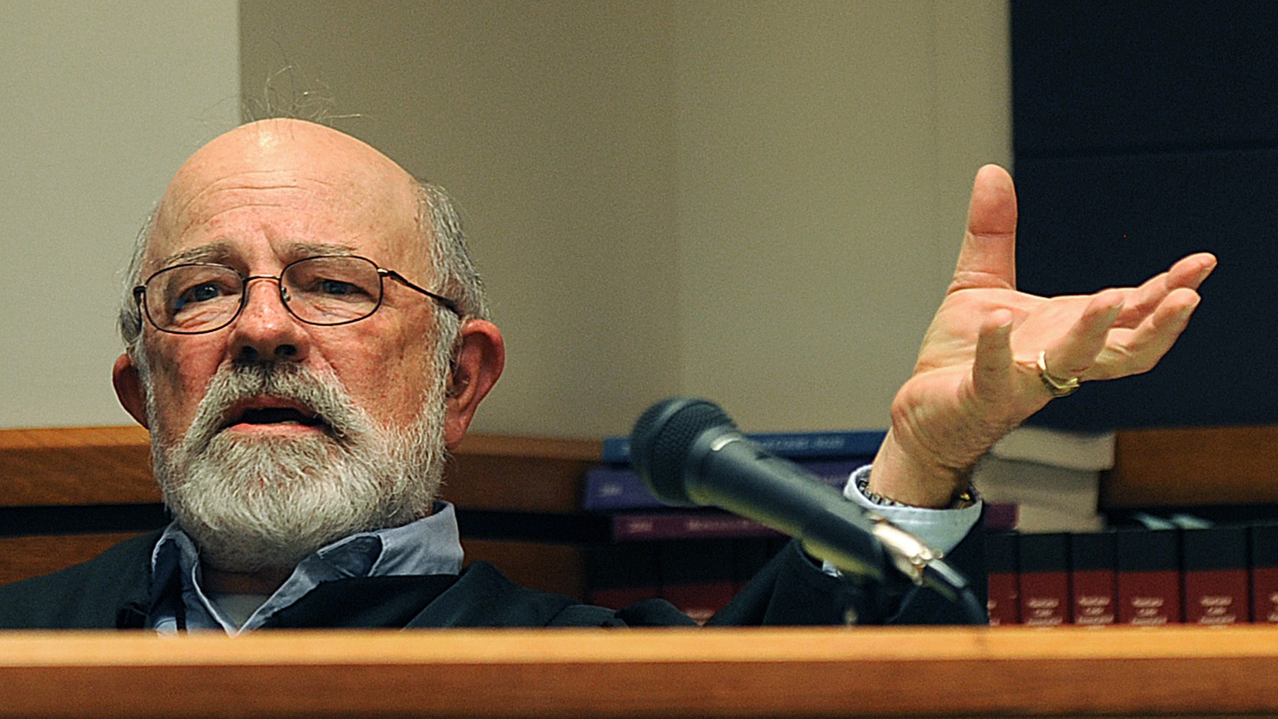 District Judge G. Todd Baugh presiding at a hearing in Great Falls, Mont.