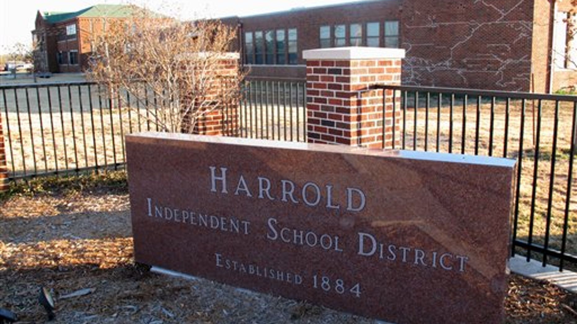 Dec. 17, 2012: Tthe sign in front of the Harrold Independent School District in Harrold, Texas.