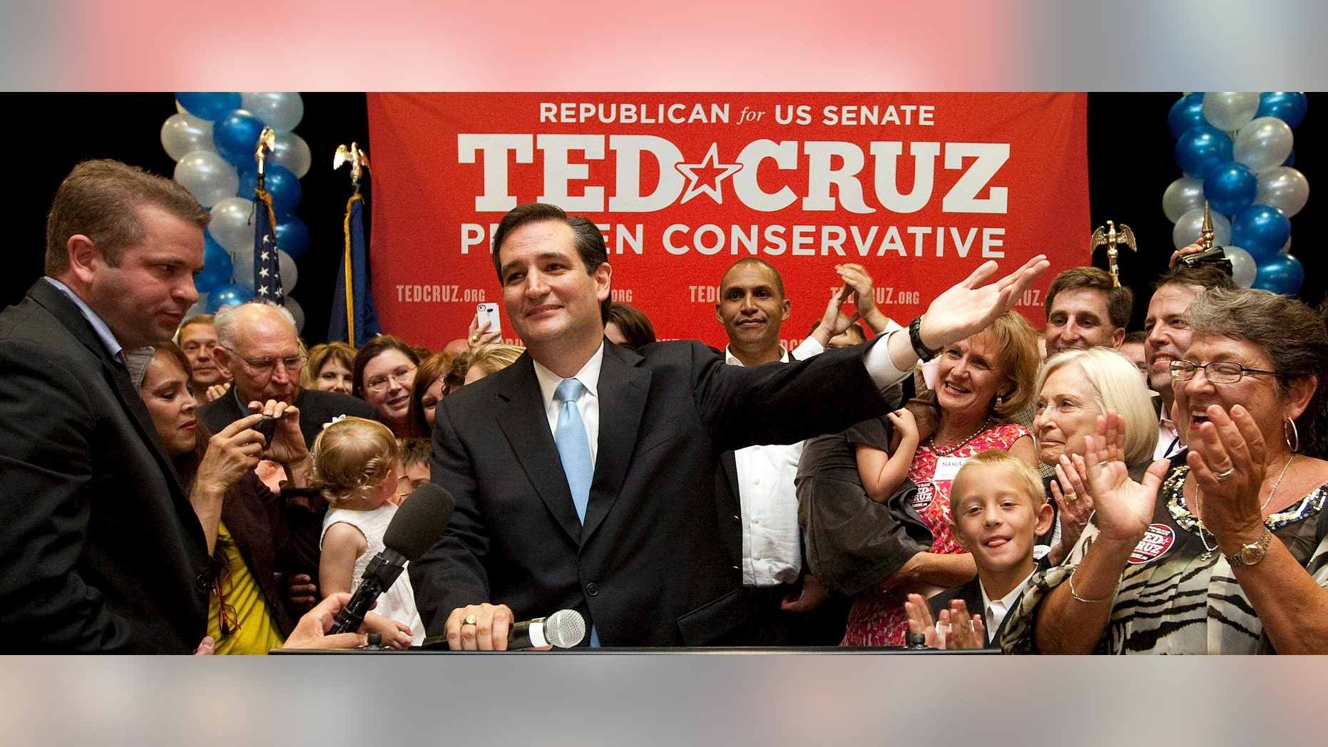 U.S. Senate candidate Ted Cruz speaks to a cheerful crowd after he defeated Republican rival, Lt. Gov. David Dewhurst in a runoff election for the GOP nomination for the U.S. Senate seat vacated by the retiring Kay Bailey Hutchison on Tuesday in Houston. (AP Photo/Houston Chronicle, Johnny Hanson)