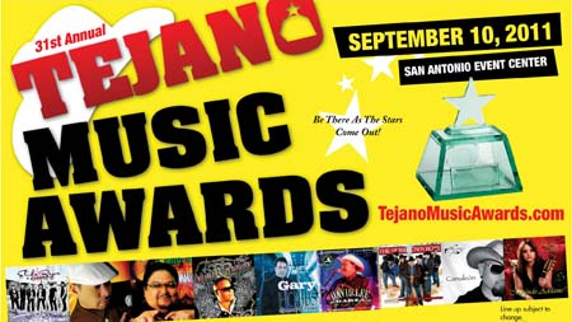 The 31st Annual Tejano Music Awards are scheduled to take place Saturday, September 10, 2011 at the San Antonio Event Center in San Antonio, Texas.