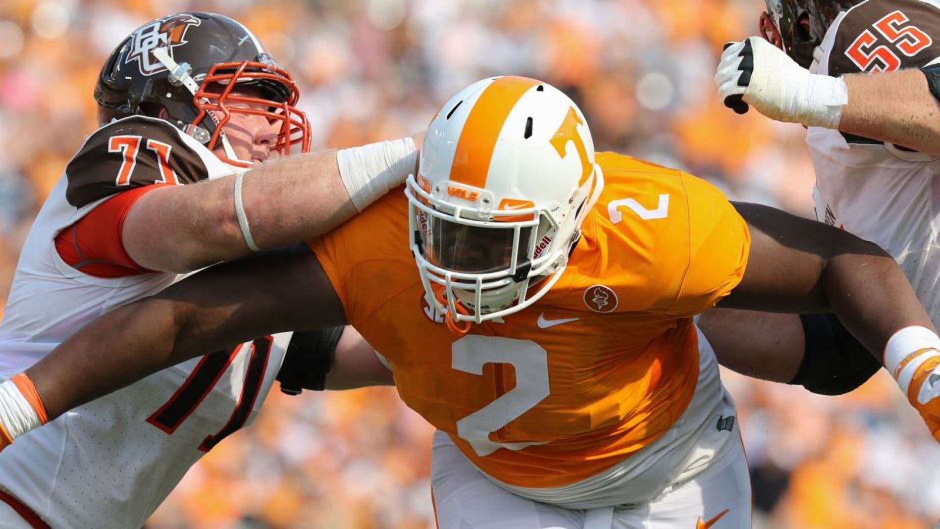 Sep 5, 2015; Nashville, TN, USA; Tennessee Volunteers defensive lineman Shy Tuttle (2) during the second quarter against the Bowling Green Falcons at Nissan Stadium. Mandatory Credit: Randy Sartin-USA TODAY Sports