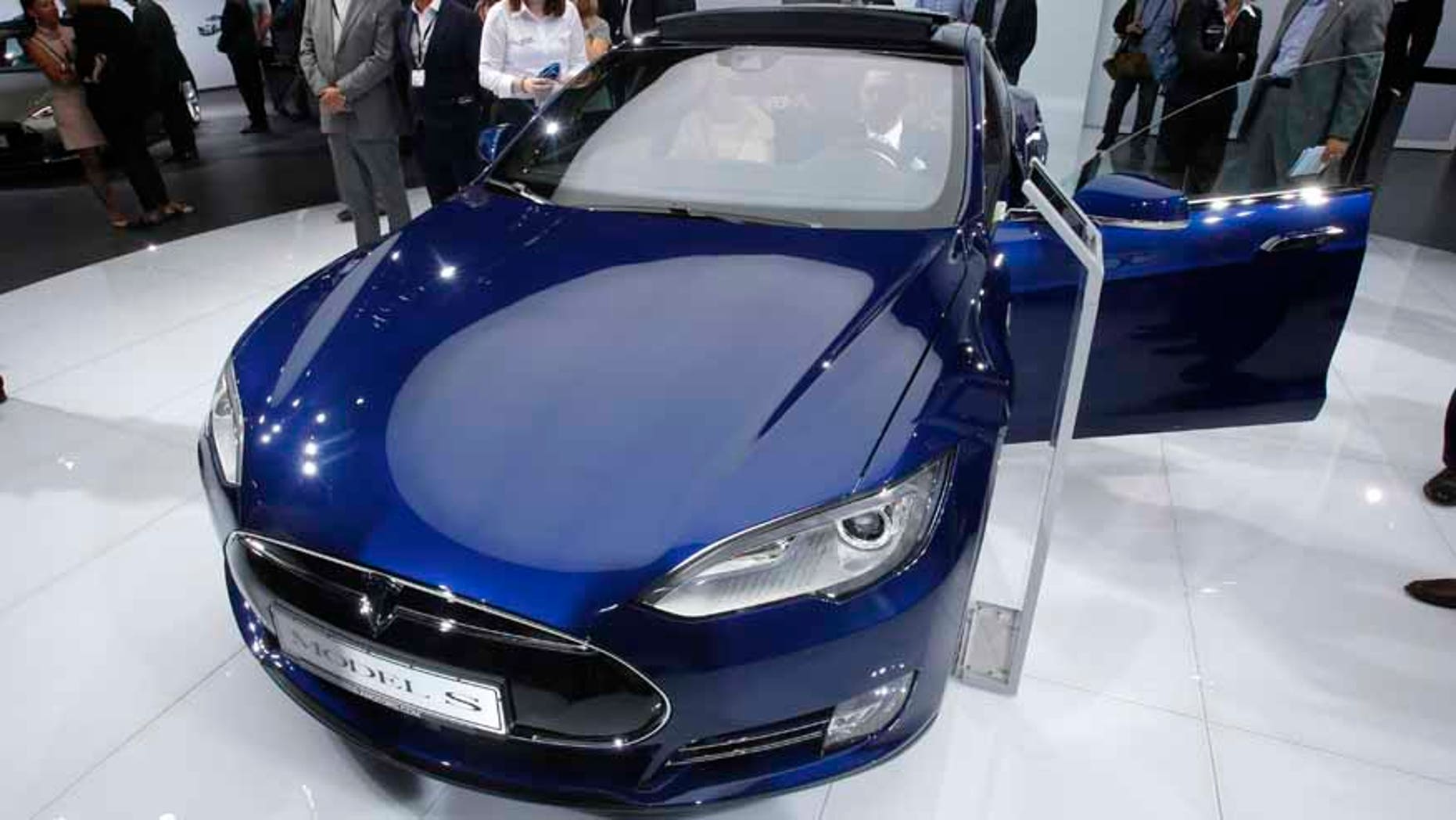 A Tesla Model S is on display on the first press day of the Frankfurt Auto Show IAA in Frankfurt, Germany.