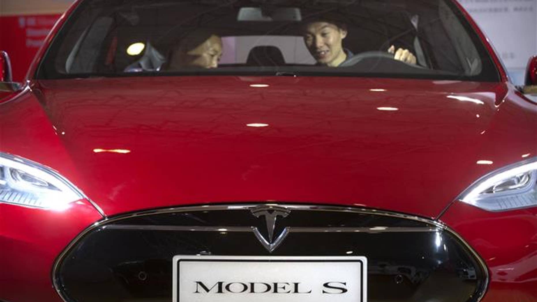 A Tesla Model S is displayed in Beijing.