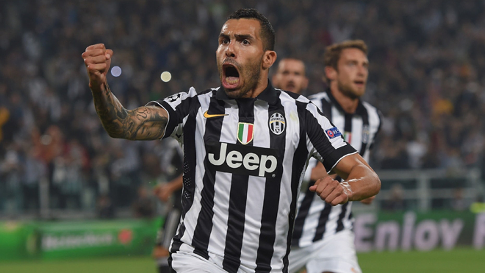 Carlos Tevez of Juventus celebrates on May 5, 2015 in Turin, Italy.