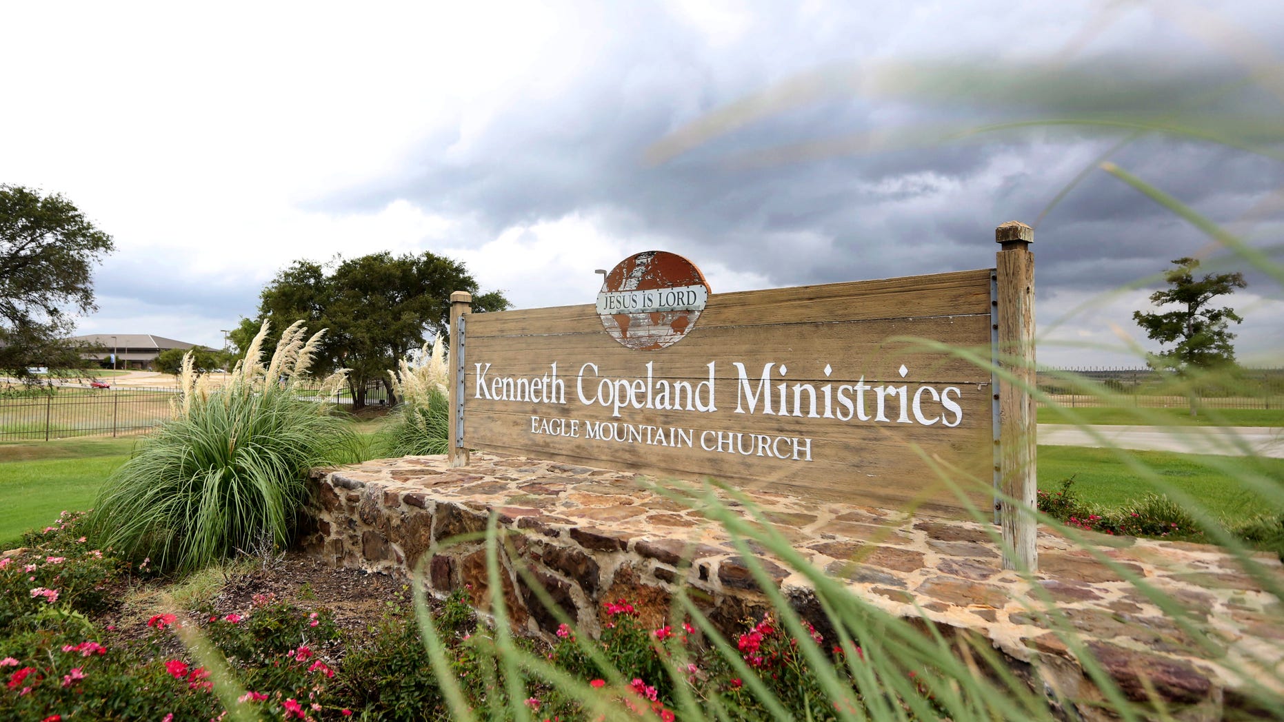 Aug. 27, 2013: This photo shows a sign at the entrance of the Kenneth Copeland Ministries Eagle Mountain Church, in Newark, Texas.