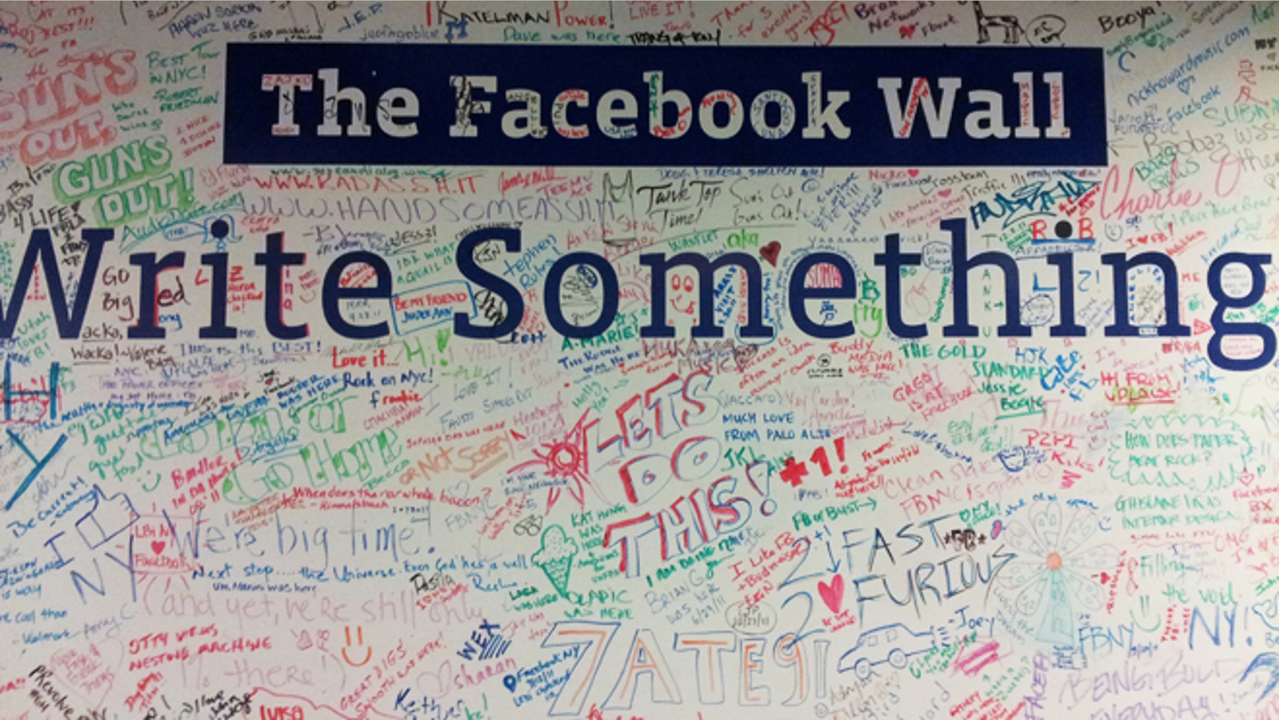 The Facebook Wall -- not the virtual one, but a real wall, at the company's New York offices.