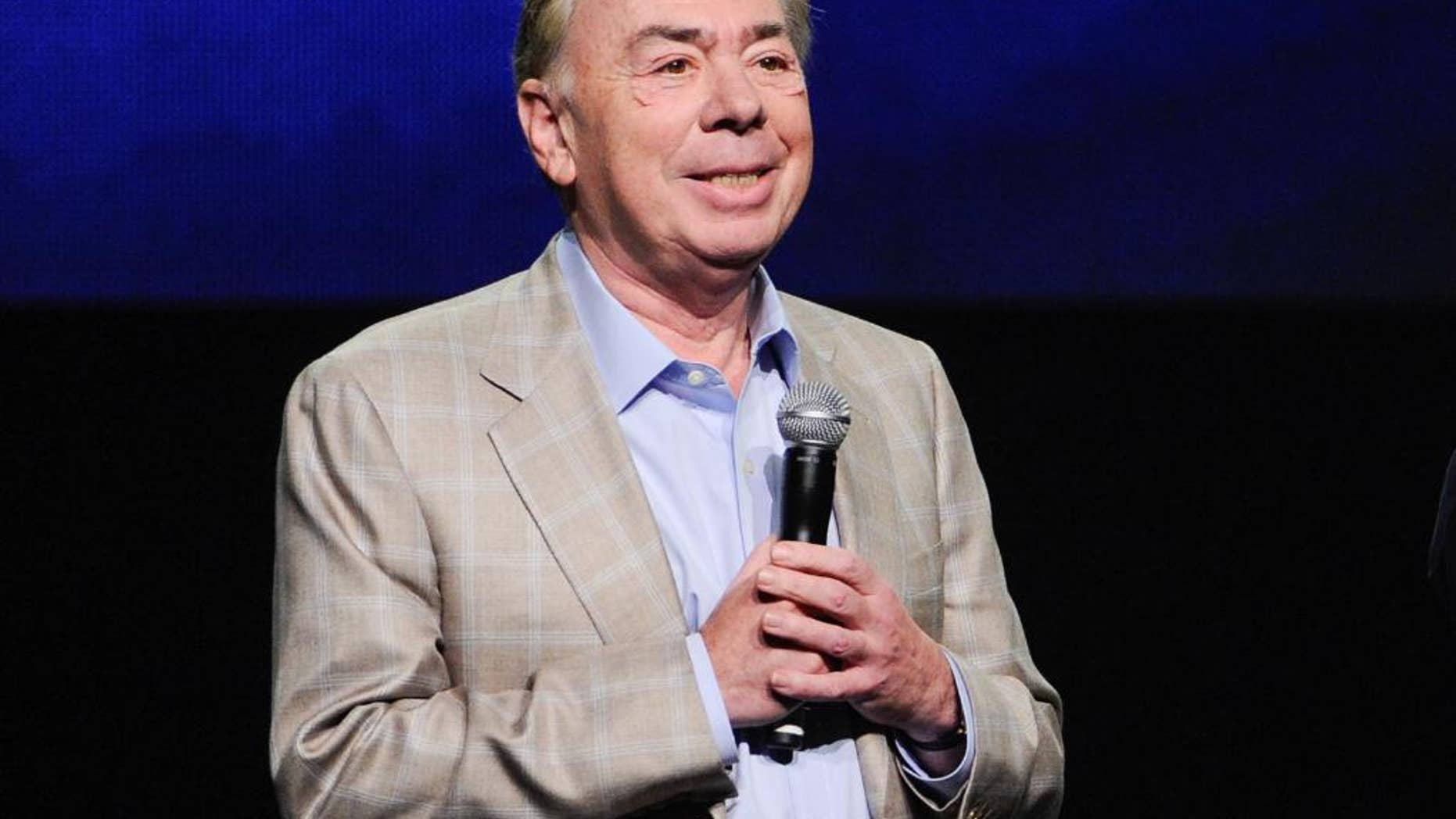 FILE - In this April 4, 2014 file photo, composer Andrew Lloyd Webber announces the new "Jesus Christ Superstar" North American arena tour at a press conference in New York. Producers said Thursday that a musical version of the 2003 Jack Black movie "School of Rock" will start in November, with an opening set for Dec. 6. Composer Andrew Lloyd Webber and lyricist Glenn Slater will write new music to be added to some songs featured in the movie. (Photo by Evan Agostini/Invision/AP, File)