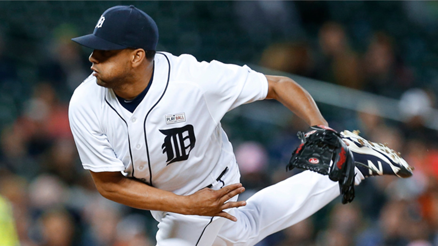 Detroit Tigers relief pitcher Francisco Rodriguez throws against the Minnesota Twins in the ninth inning of a baseball game, Monday, May 16, 2016 in Detroit. Detroit won 10-8. (AP Photo/Paul Sancya)