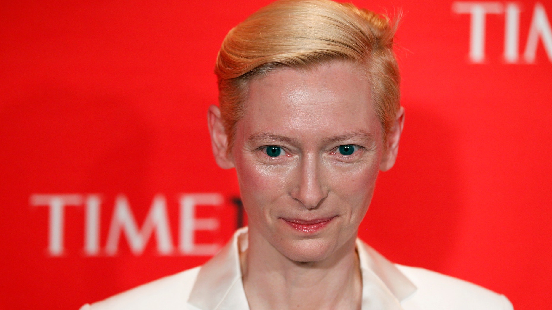 Actress Tilda Swinton arrives to be honored at the Time 100 Gala in New York, April 24, 2012.