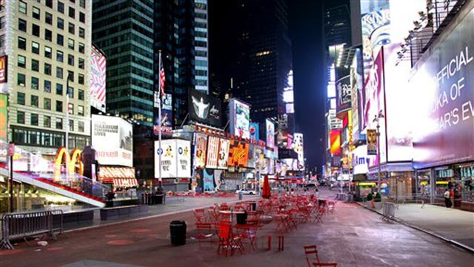 May 1: Times Square is void of pedestrians just south of 46th Street in New York.
