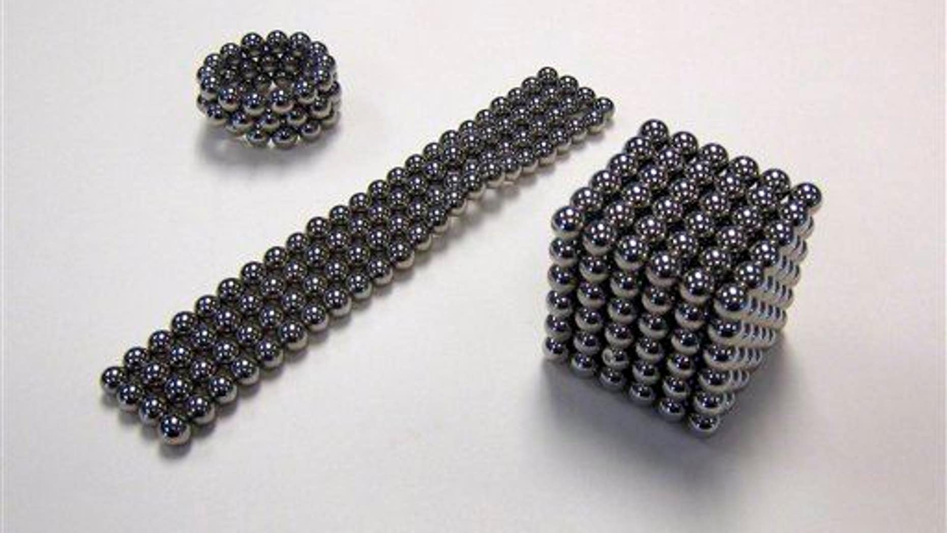 This image released by the Consumer Product Safety Commission shows Buckyballs, a high-powered desktop magnetic toy for adults.