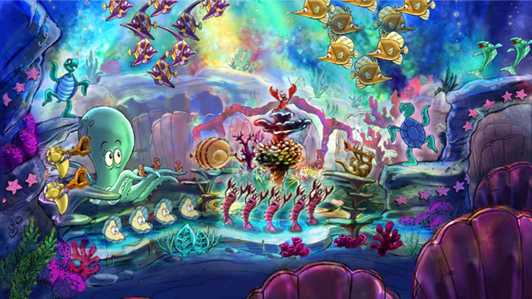 This artist rendering courtesy of Disney shows part of the undersea world from Disney's new attraction, The Little Mermaid: Ariel's Undersea Adventure. The new attraction will debut at Disney California Adventure park in 2011. (AP Photo/Disney)